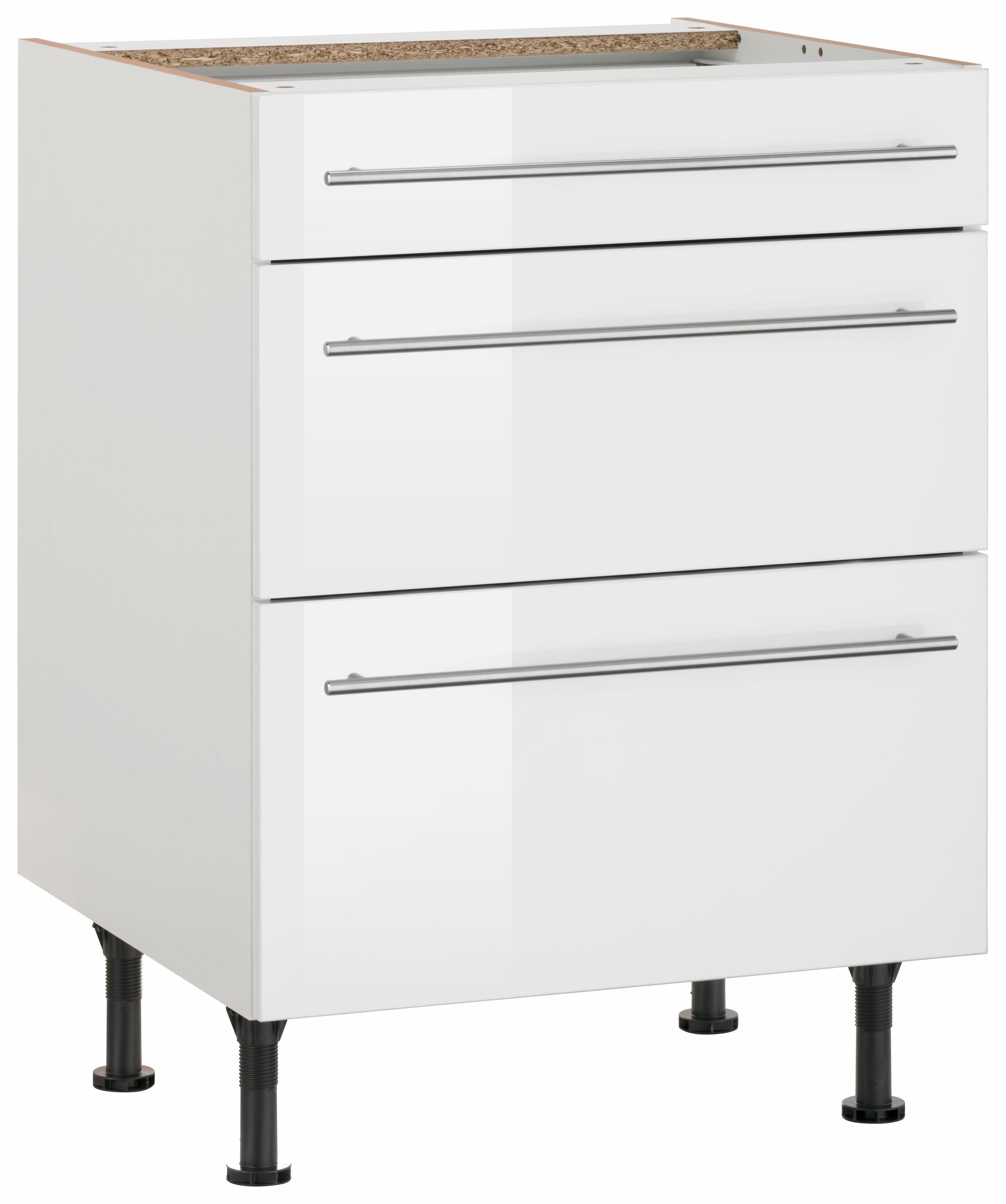 OPTIFIT Unterschrank Bern Weiß Hochglanz mit 3 Schubladen