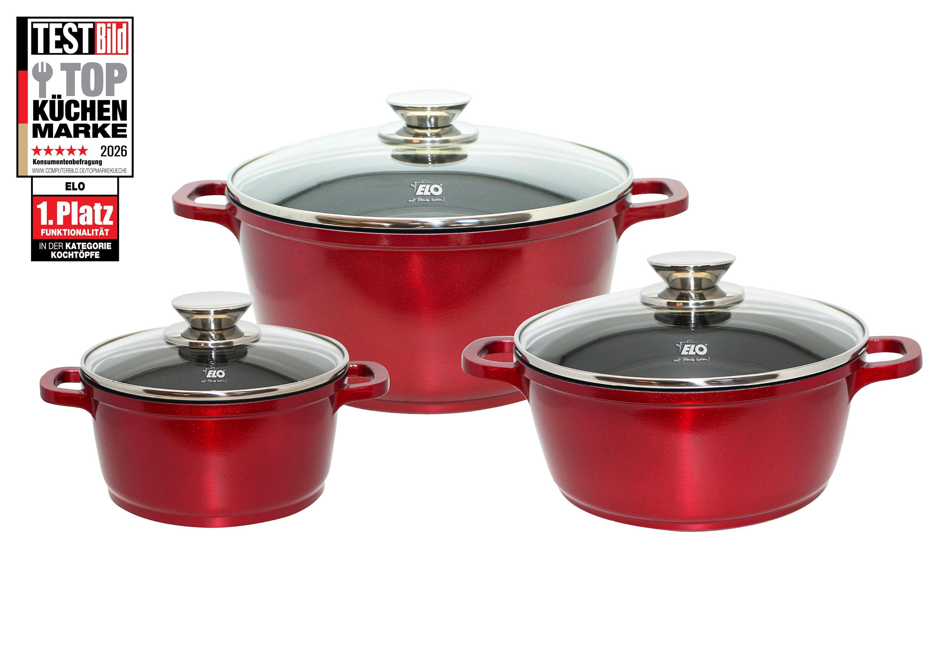 ELO Rubino Topfset 3-teilig - Rot glitzernd Aluminiumguss