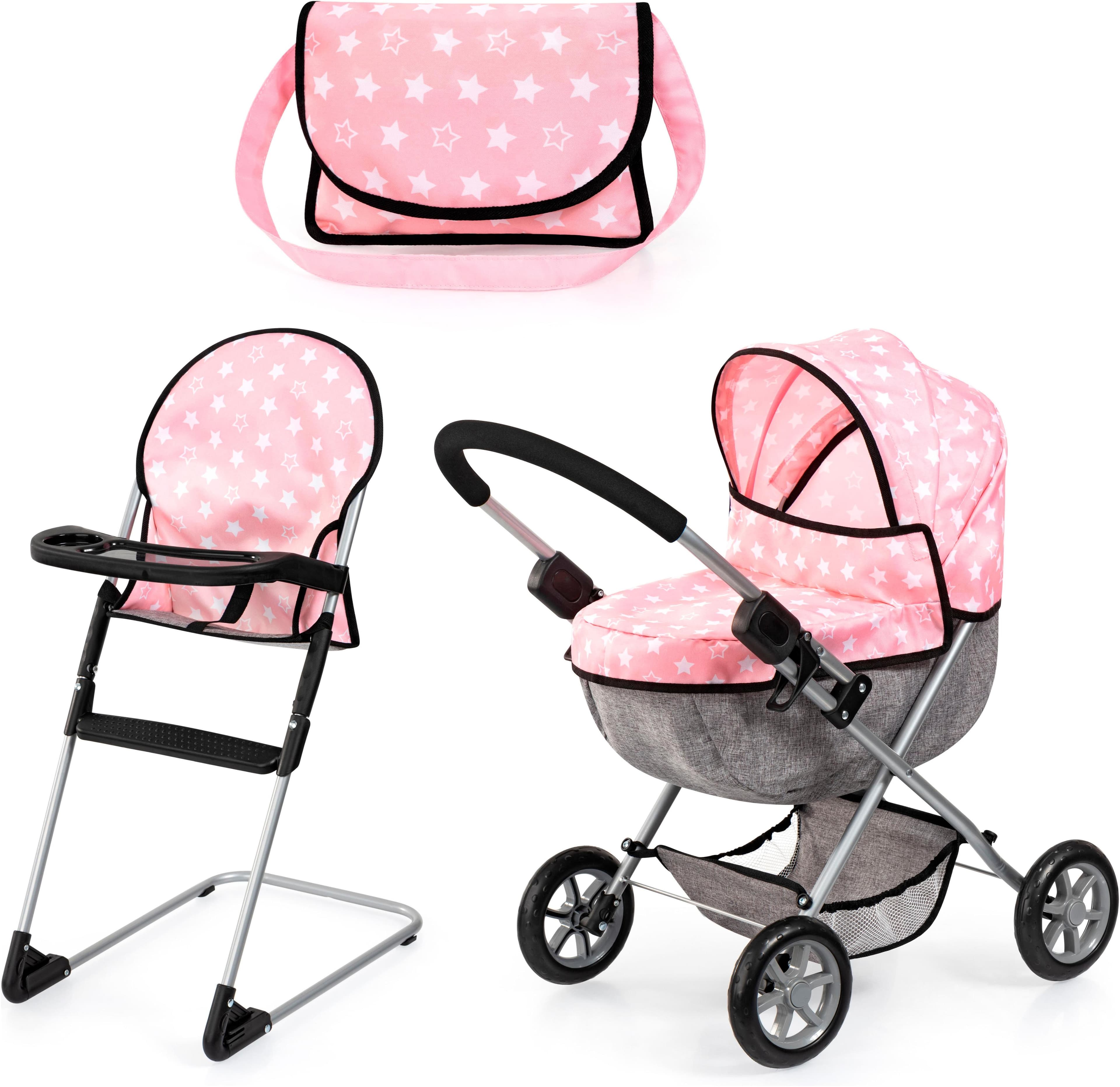 BAYER Puppenwagen Cosy Set Rosa mit Hochstuhl & Tasche