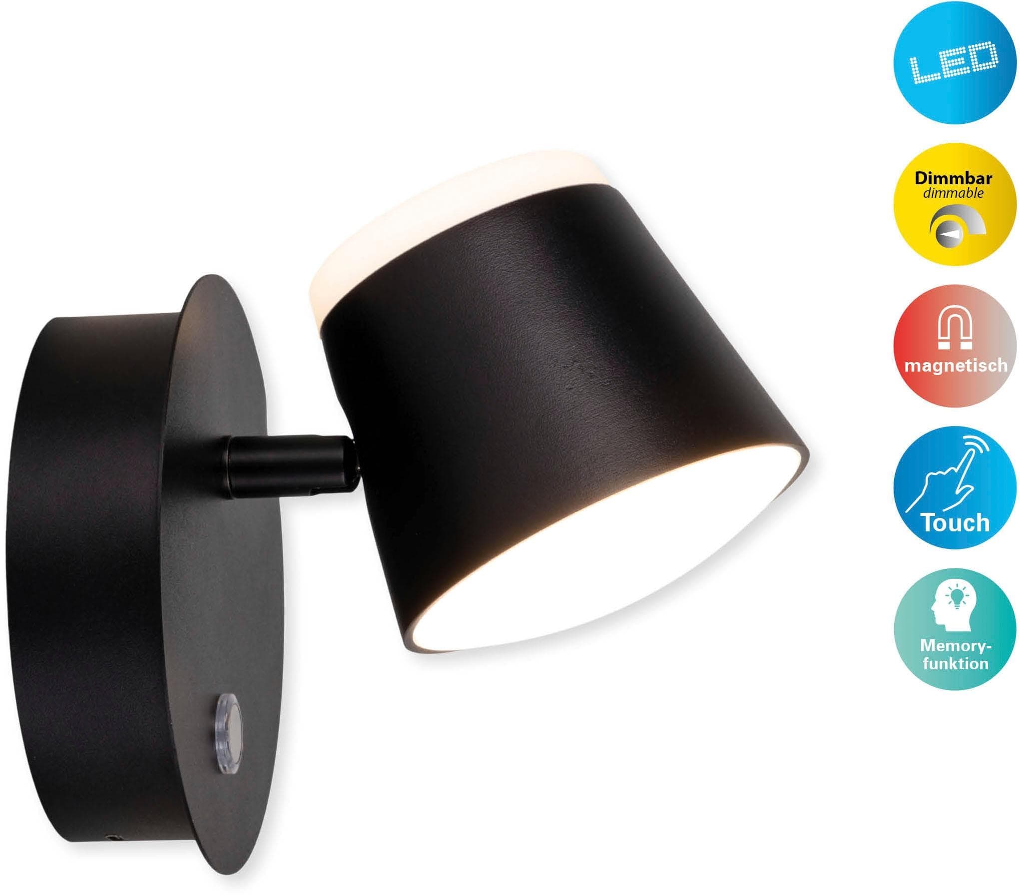 NAEVE LED Wandleuchte Tondo Schwarz Magnetisch USB-C Dimmbar