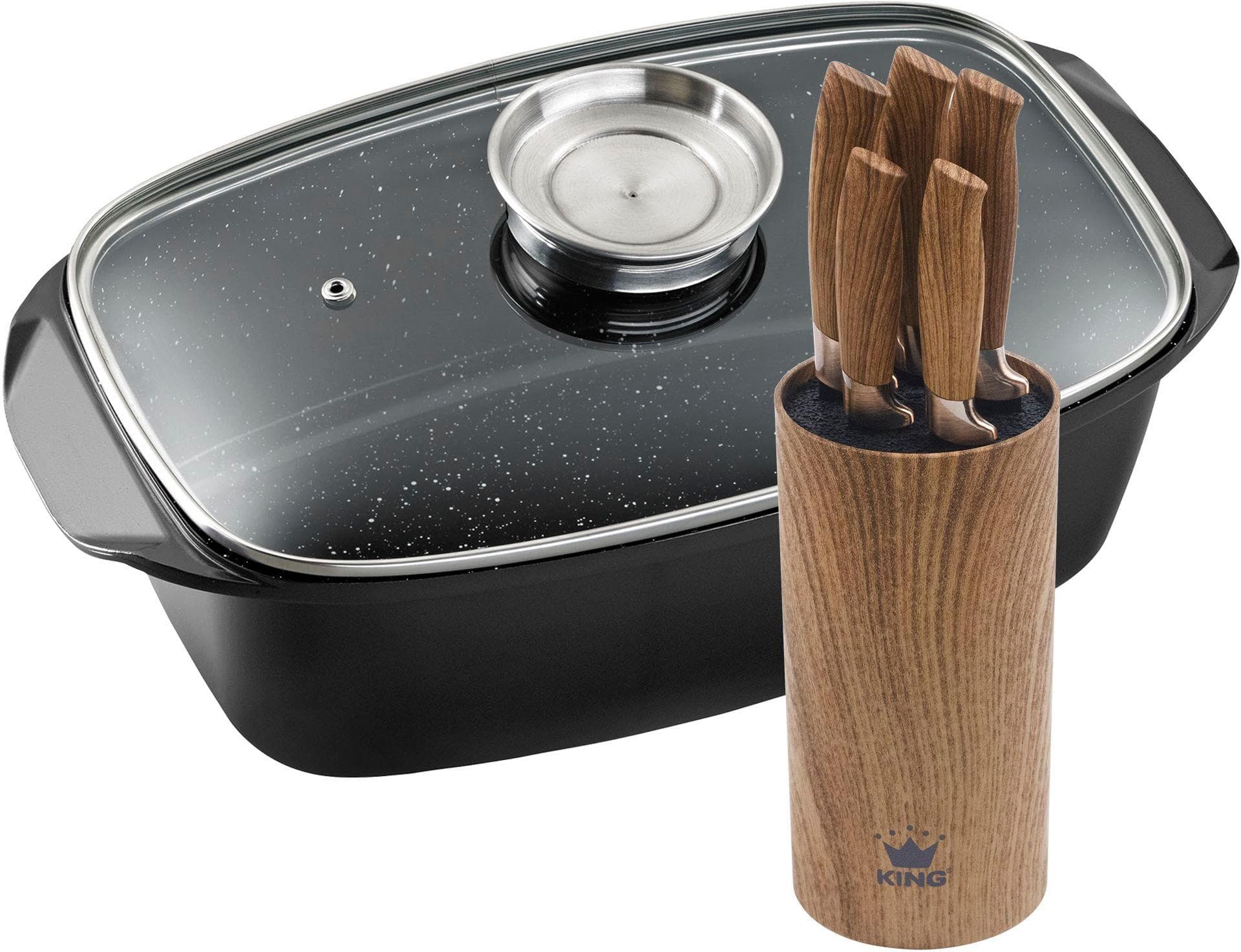 KING Bräter 5 Liter Schwarz mit Glasdeckel Antihaft-Keramik