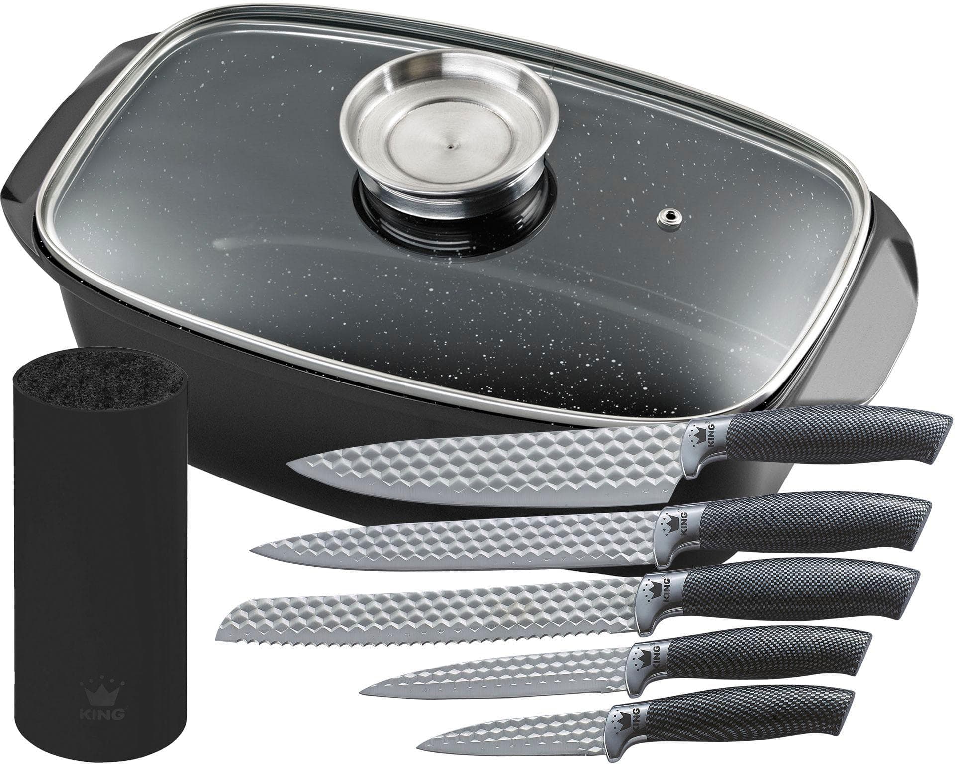 KING Bräter 5 Liter Schwarz mit Glasdeckel & Antihaftbeschichtung