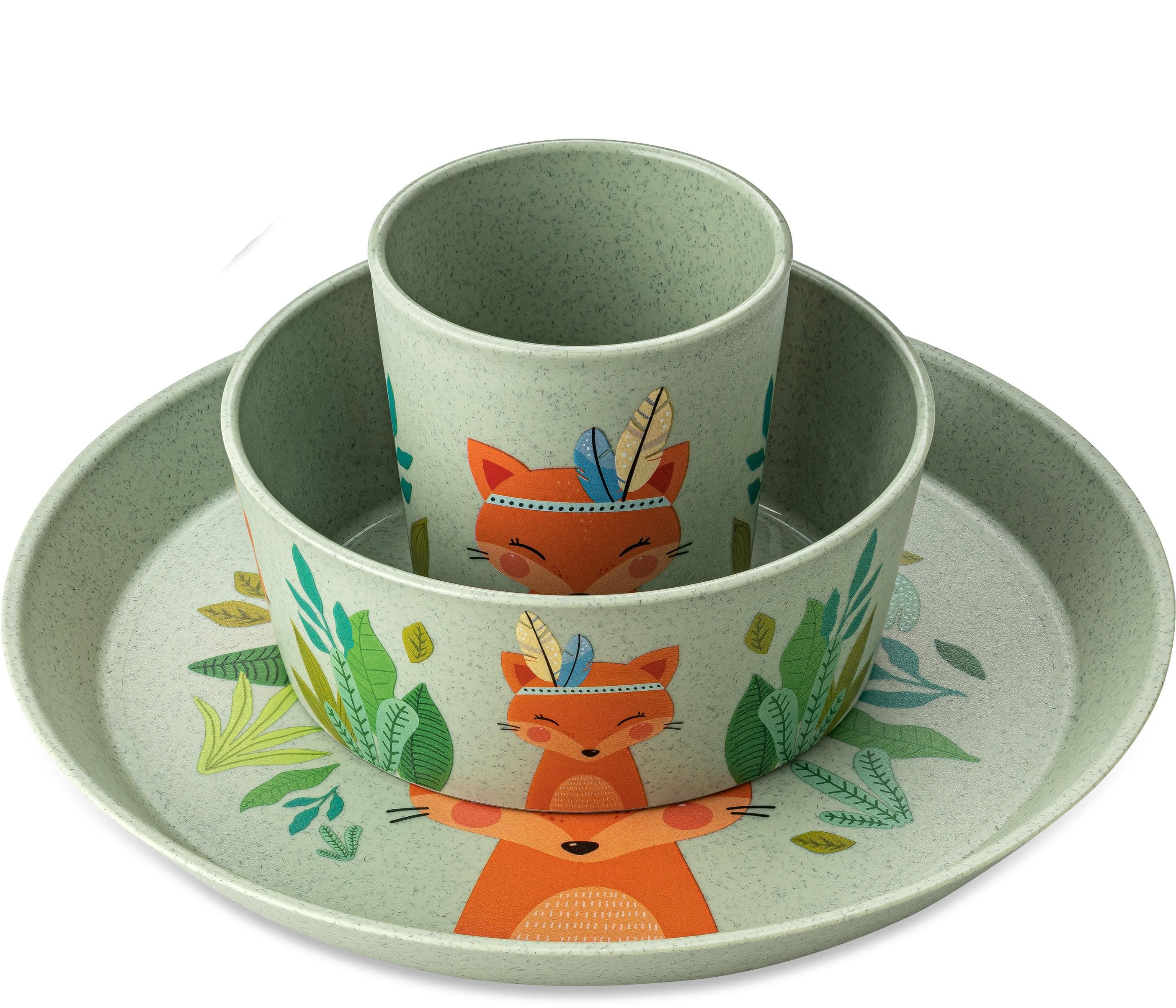 KOZIOL Kindergeschirr-Set 3-tlg. Grün Kunststoff Tiermotiv
