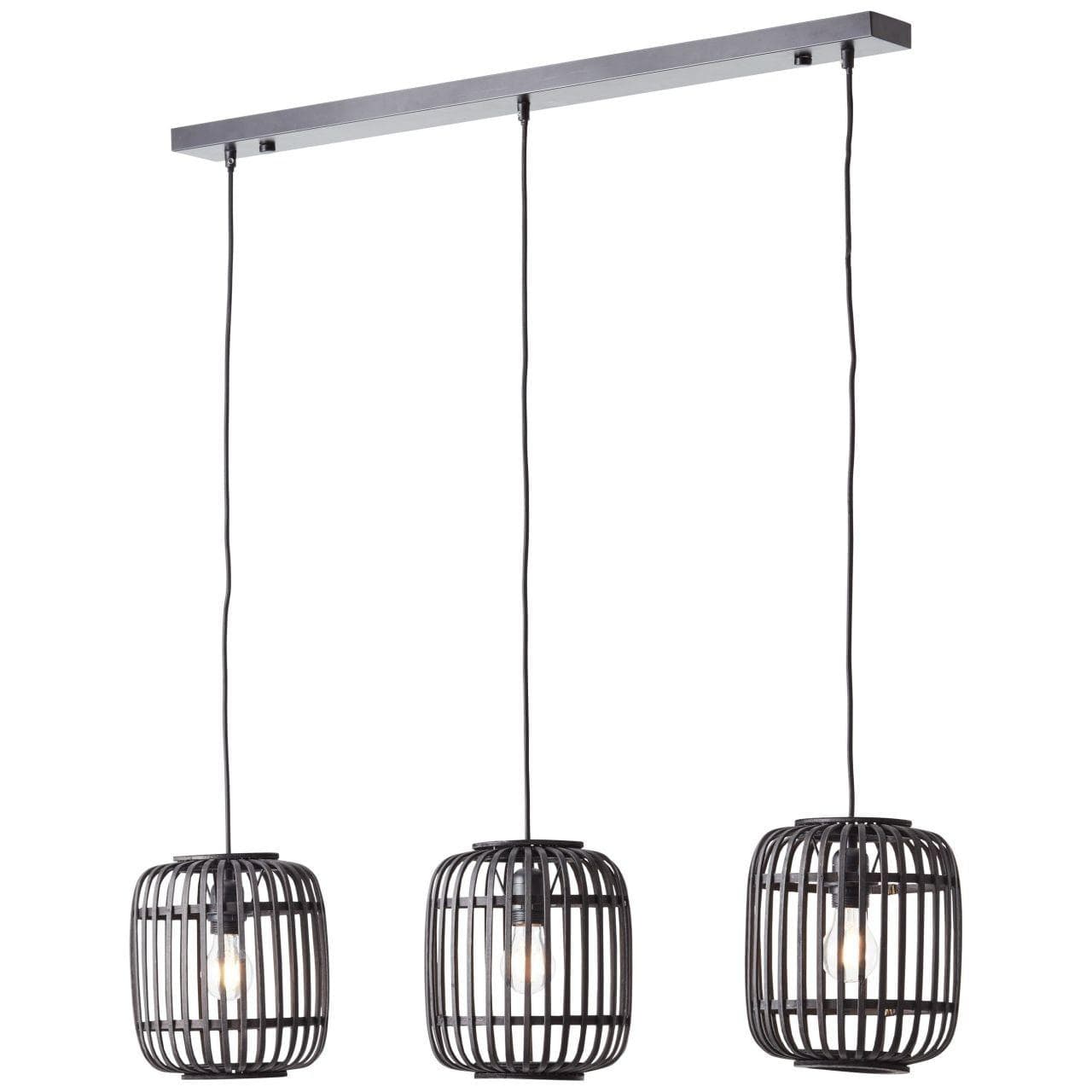 BRILLIANT Pendelleuchte Woodrow 3-flammig Bambus Metall Schwarz Braun