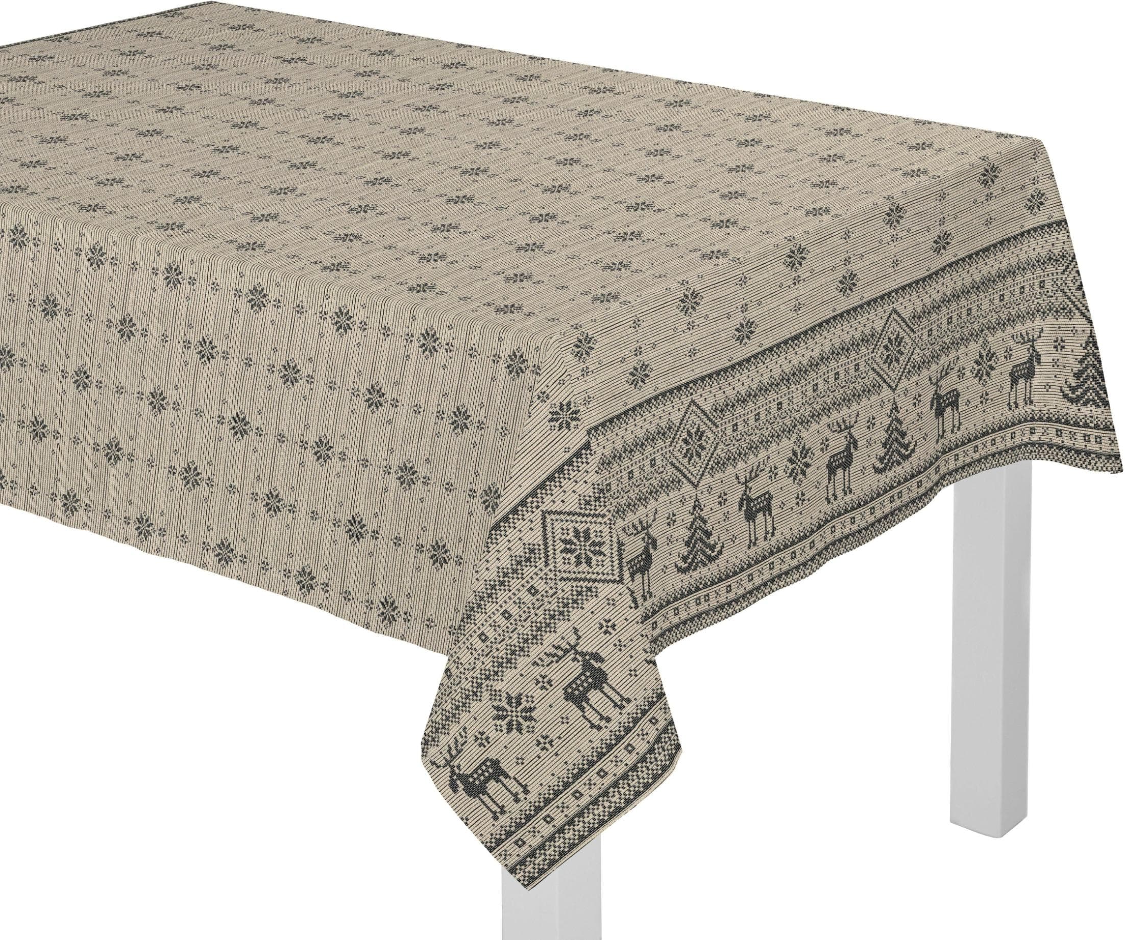 Tischdecke WIRTH ROMO beige creme goldfarben Norwegermuster