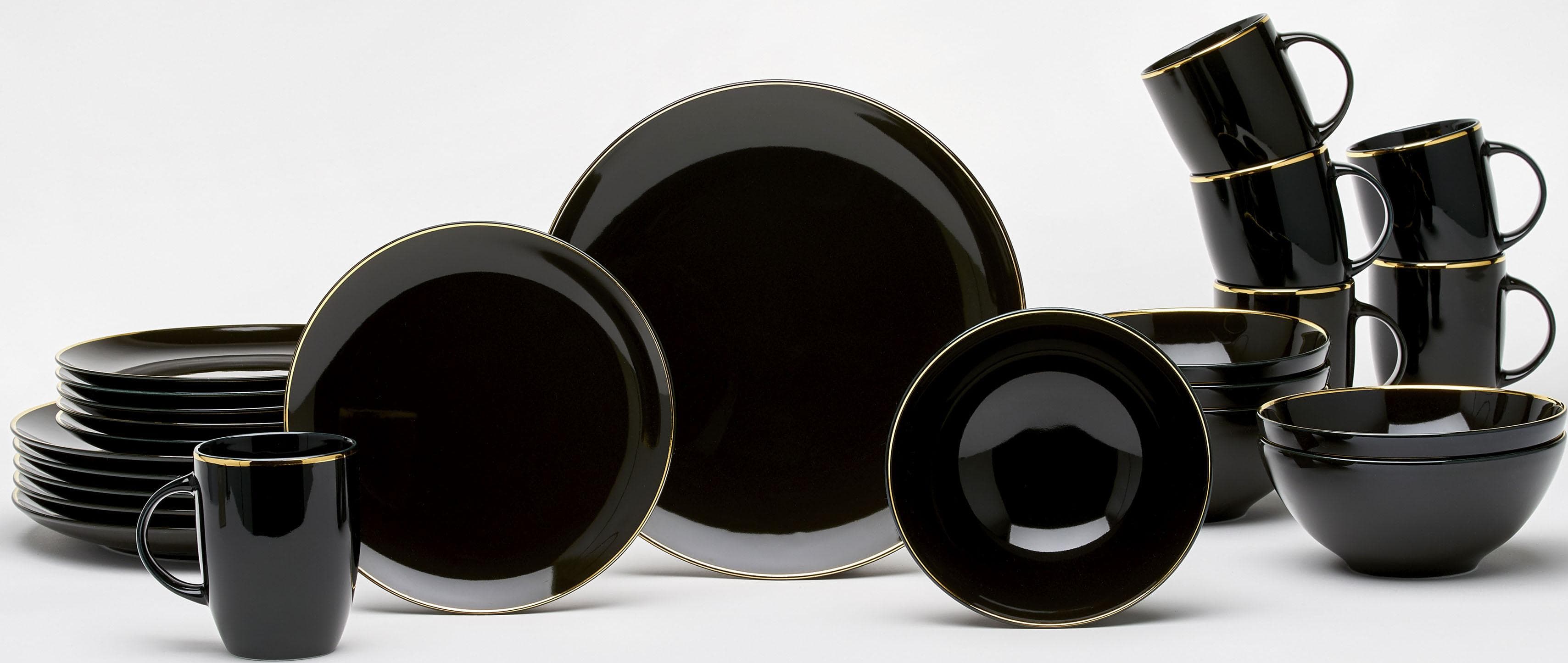 Kombiservice VAN WELL Glamour Schwarz Gold 24-tlg. Porzellan