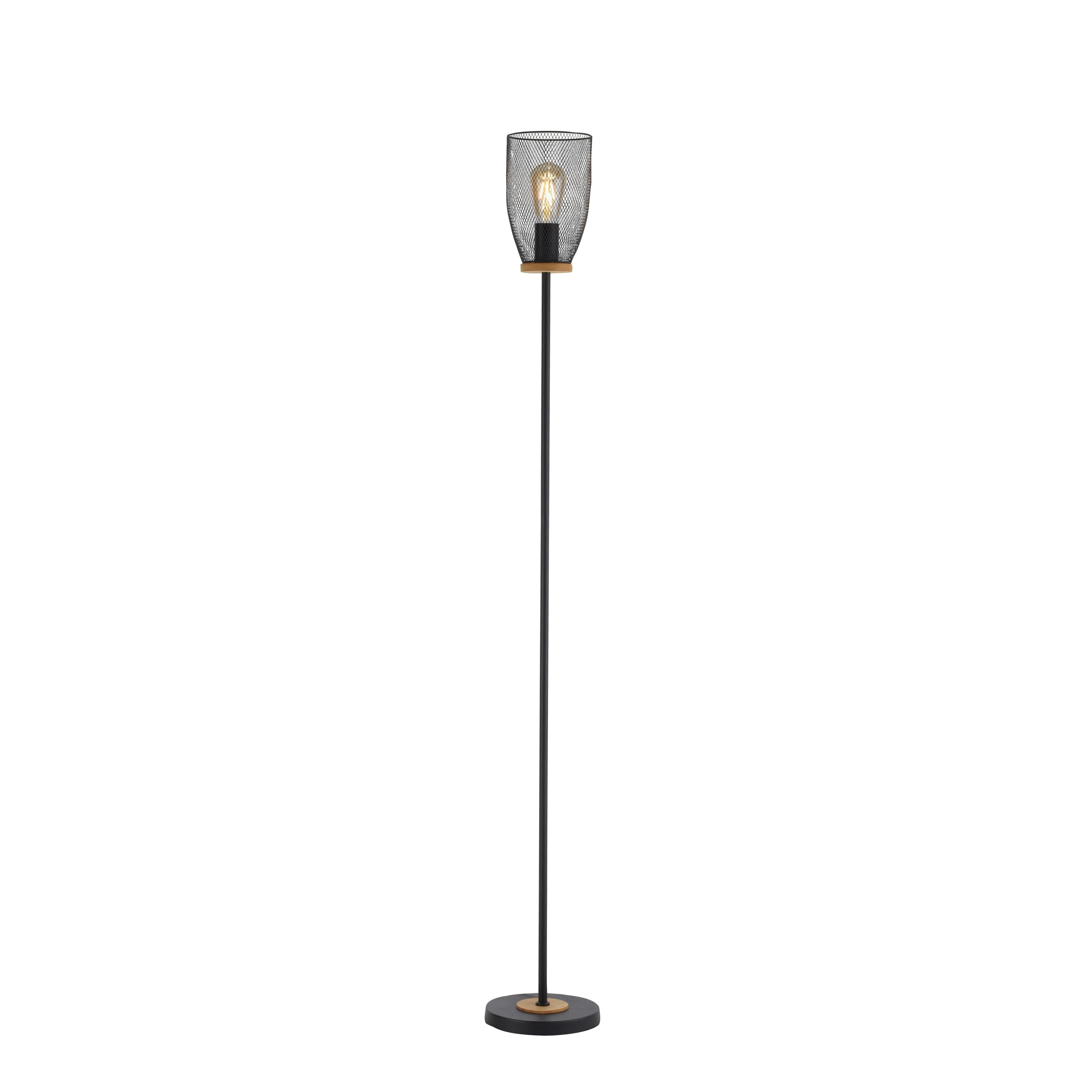 JUST LIGHT Stehlampe TAMIS braun Holzfarben E27 Fußschalter