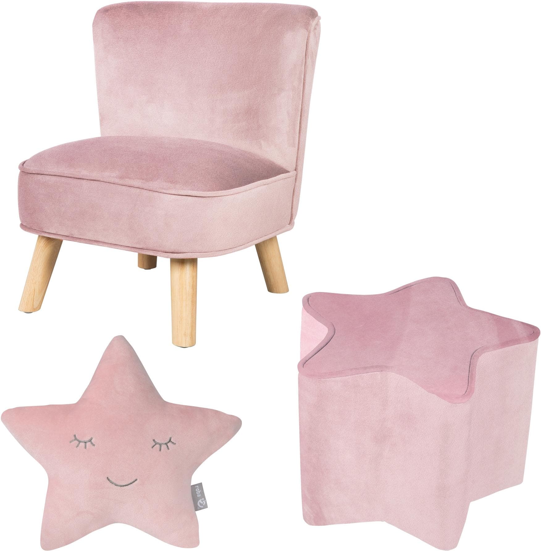 Kindersitzgruppe ROBA 'Lil Sofa' - Retro Samt Sessel & Hocker