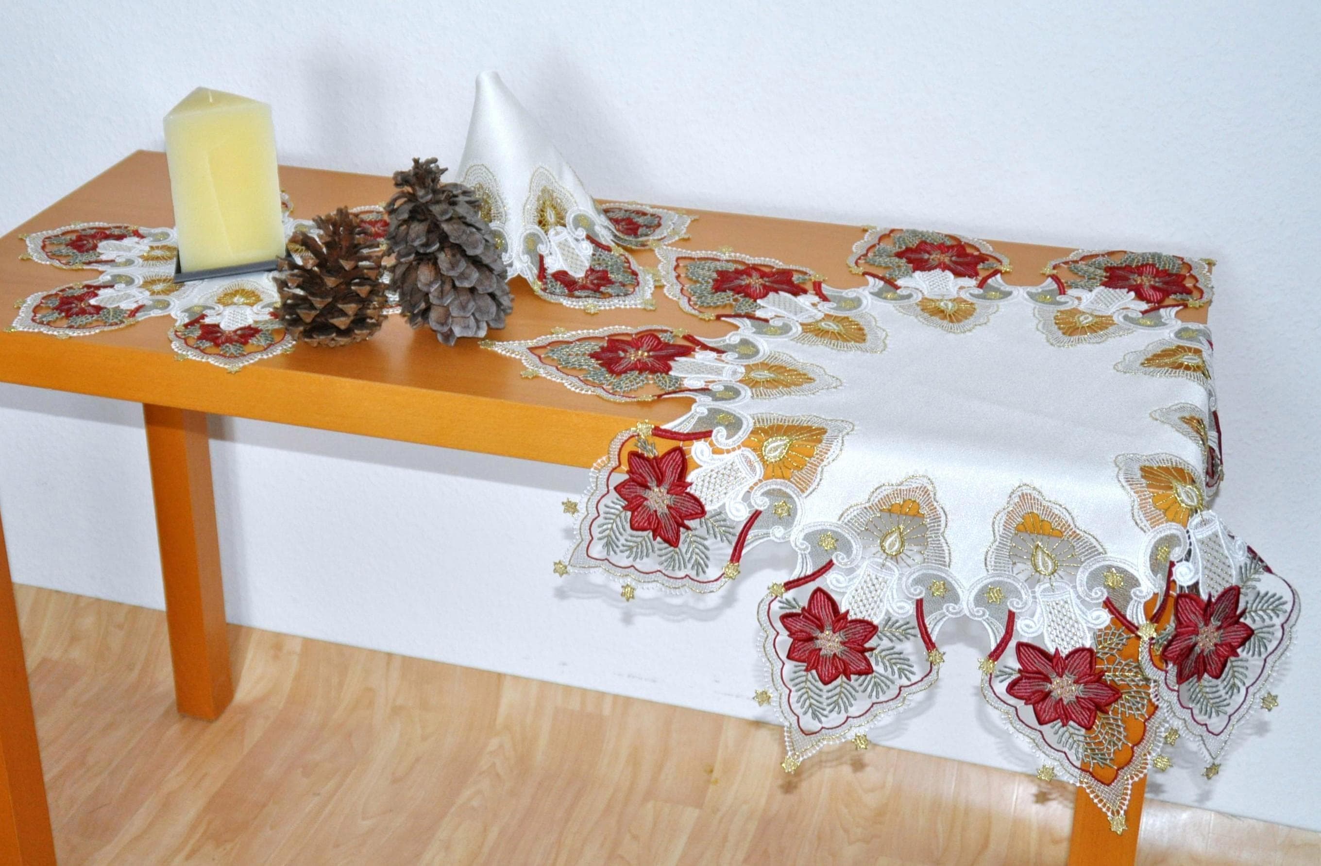 Tischdecke Kerzenschein rund 55cm bunt Stickereien Plauen