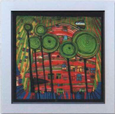 Kunstdruck HUNDERTWASSER Gerahmt Schwarz Bunt
