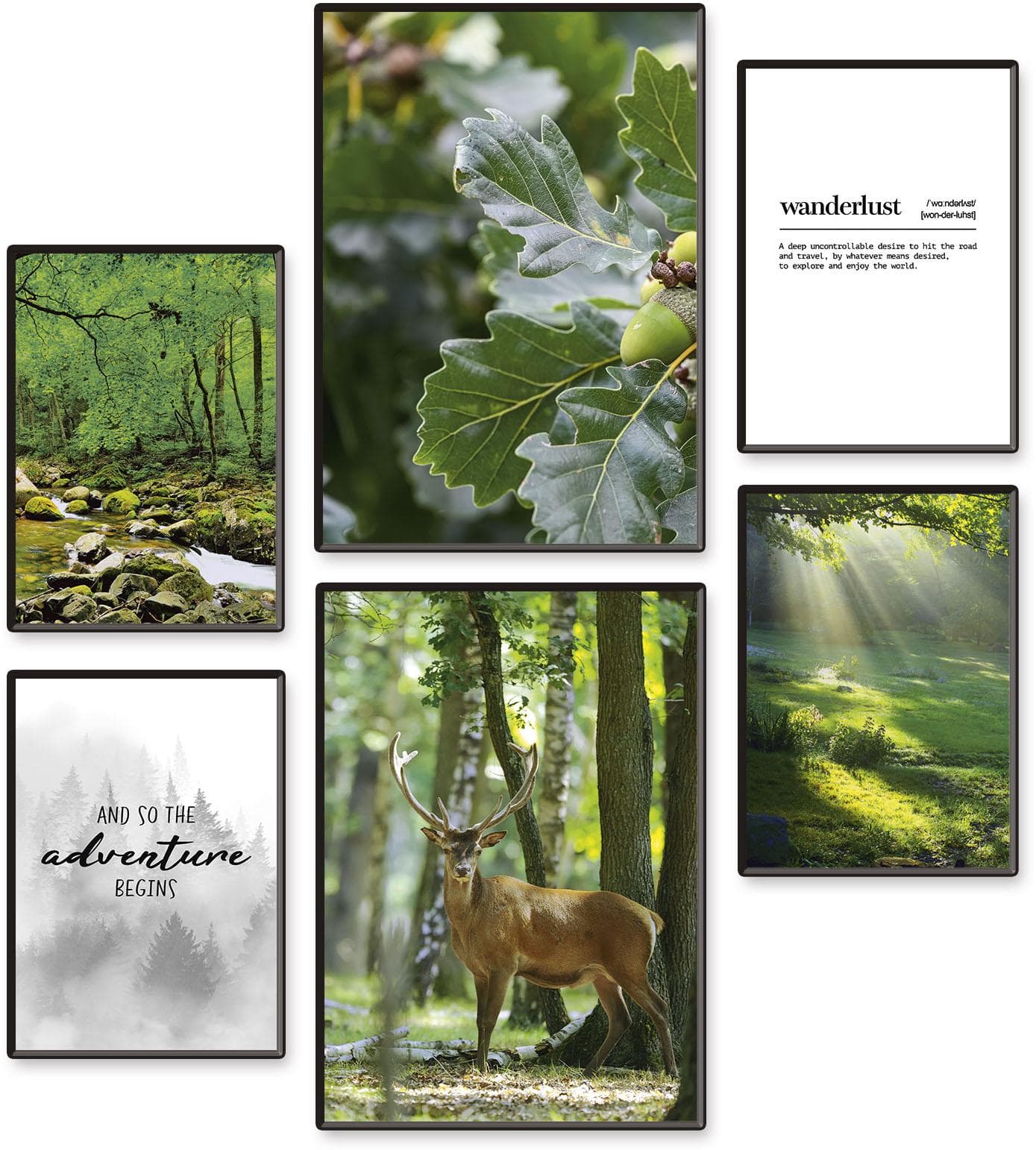 ARTLAND Poster Set 6-tlg. Grün Wiesen & Bäume Indoor Wanddekoration