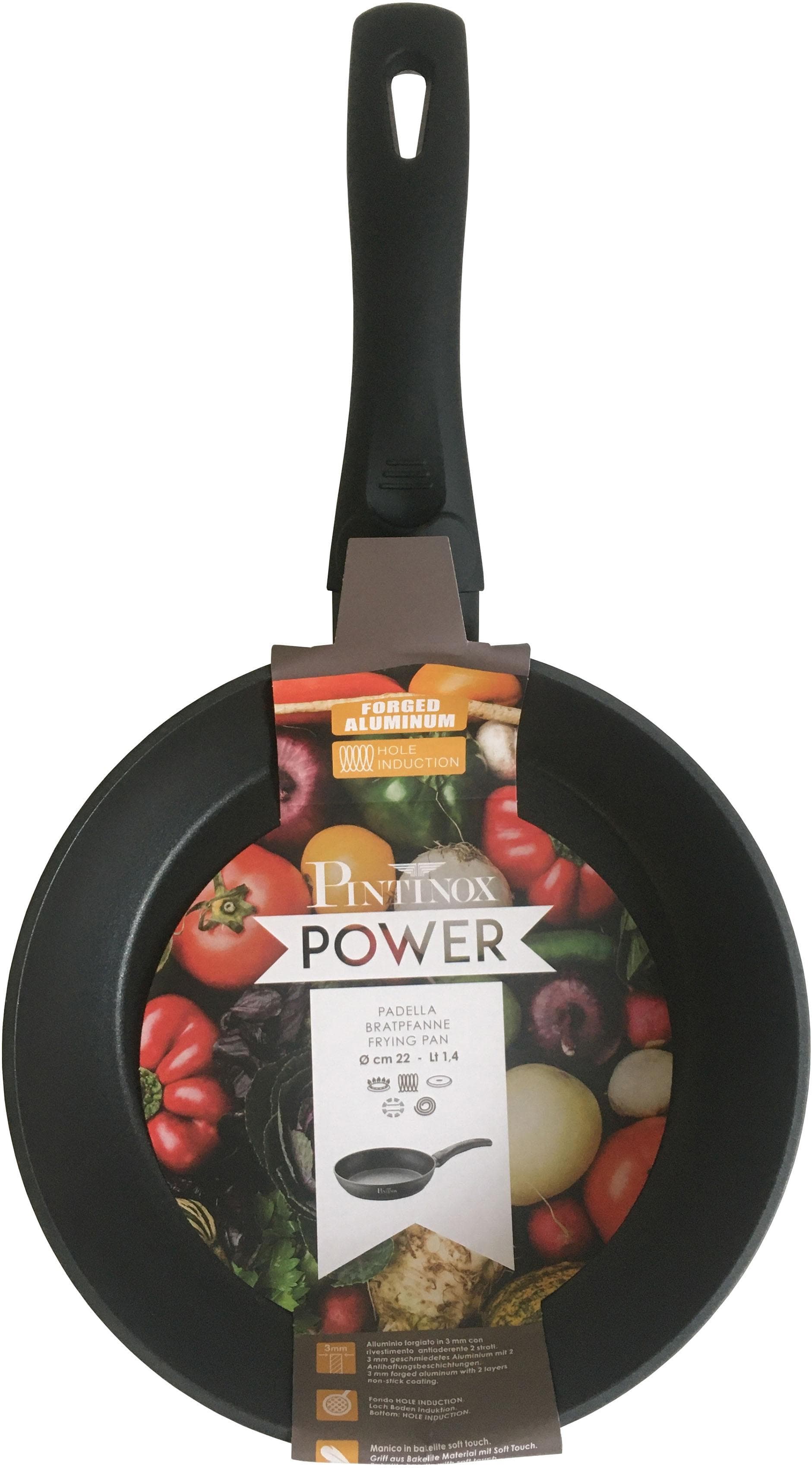 Pinti Inox Bratpfanne Power 26cm mit Glasdeckel schwarz