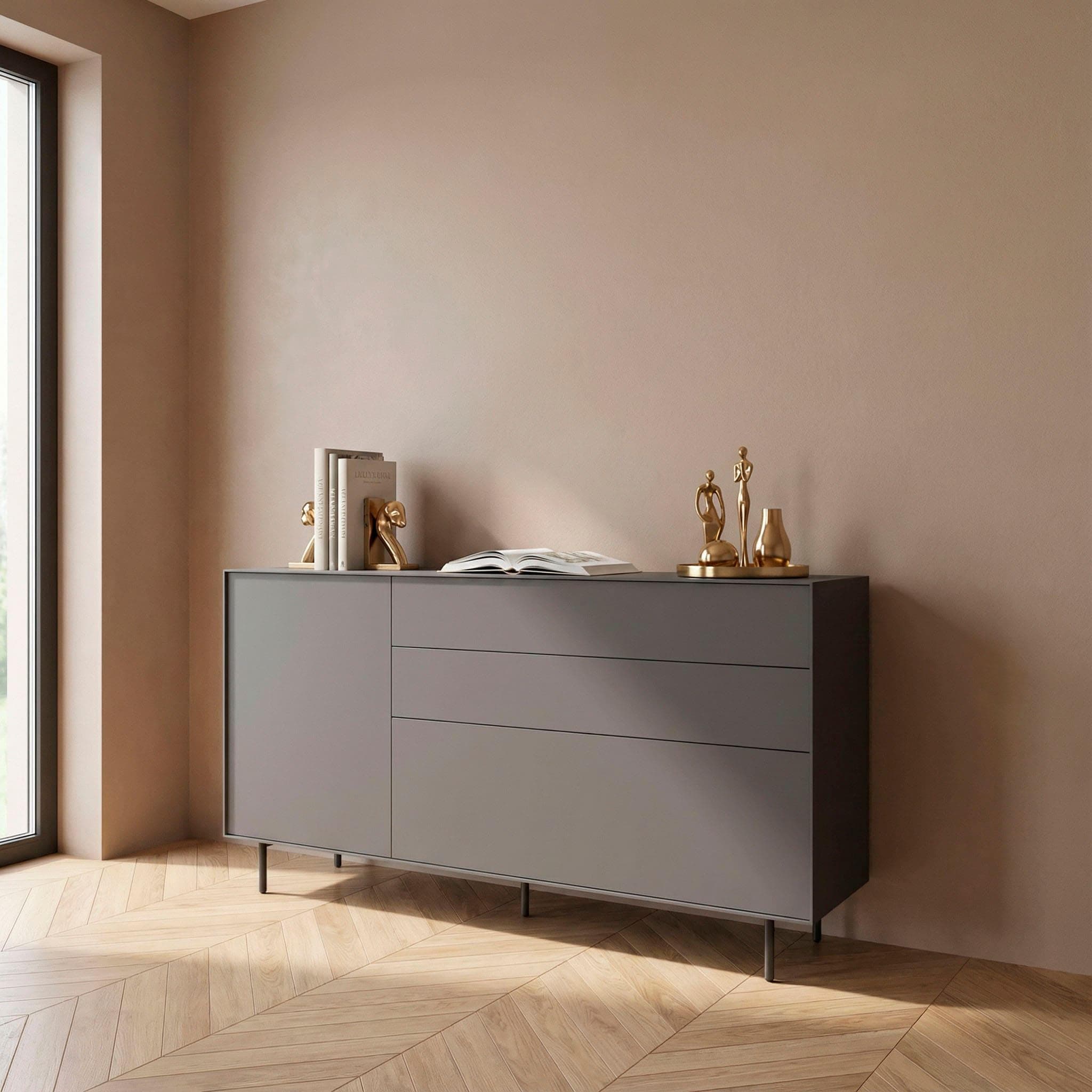 LeGer Home Sideboard Essentials Graphit mit Metallfüßen