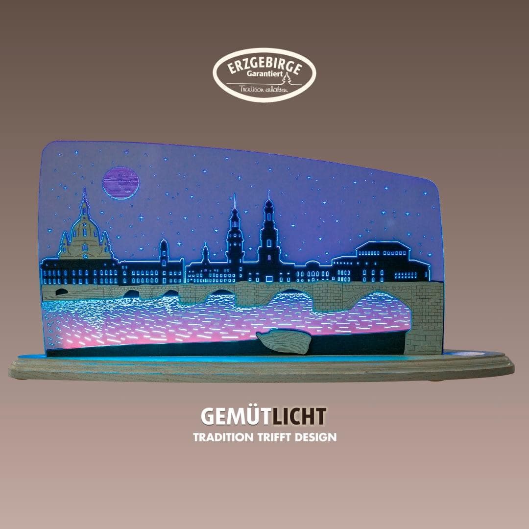WEIGLA LED Dekolicht Dresden bei Nacht Holz Acrylglas Blau