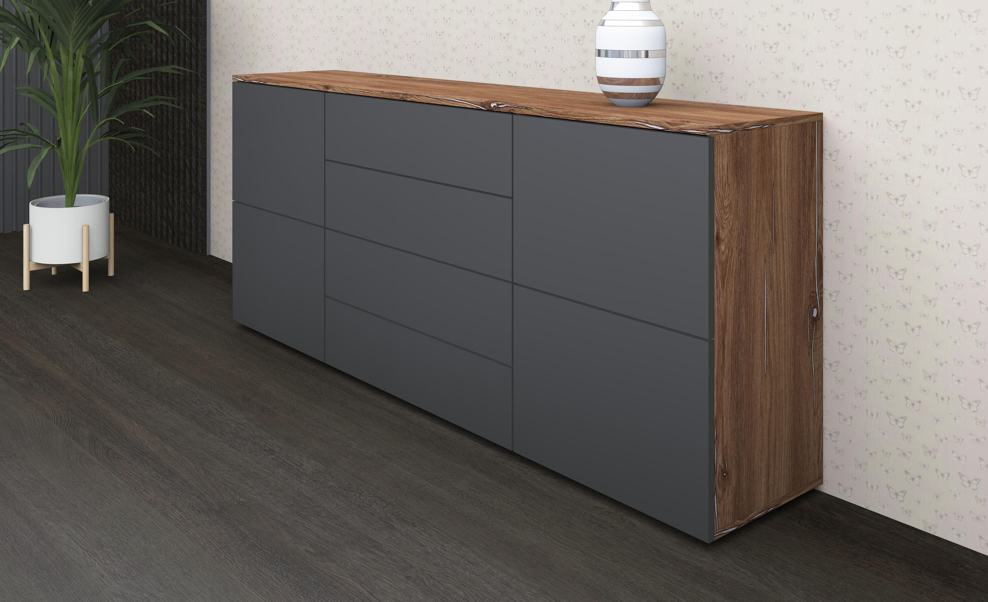 BORCHARDT MÖBEL Sideboard Rova Vintage Eiche Graphit Matt