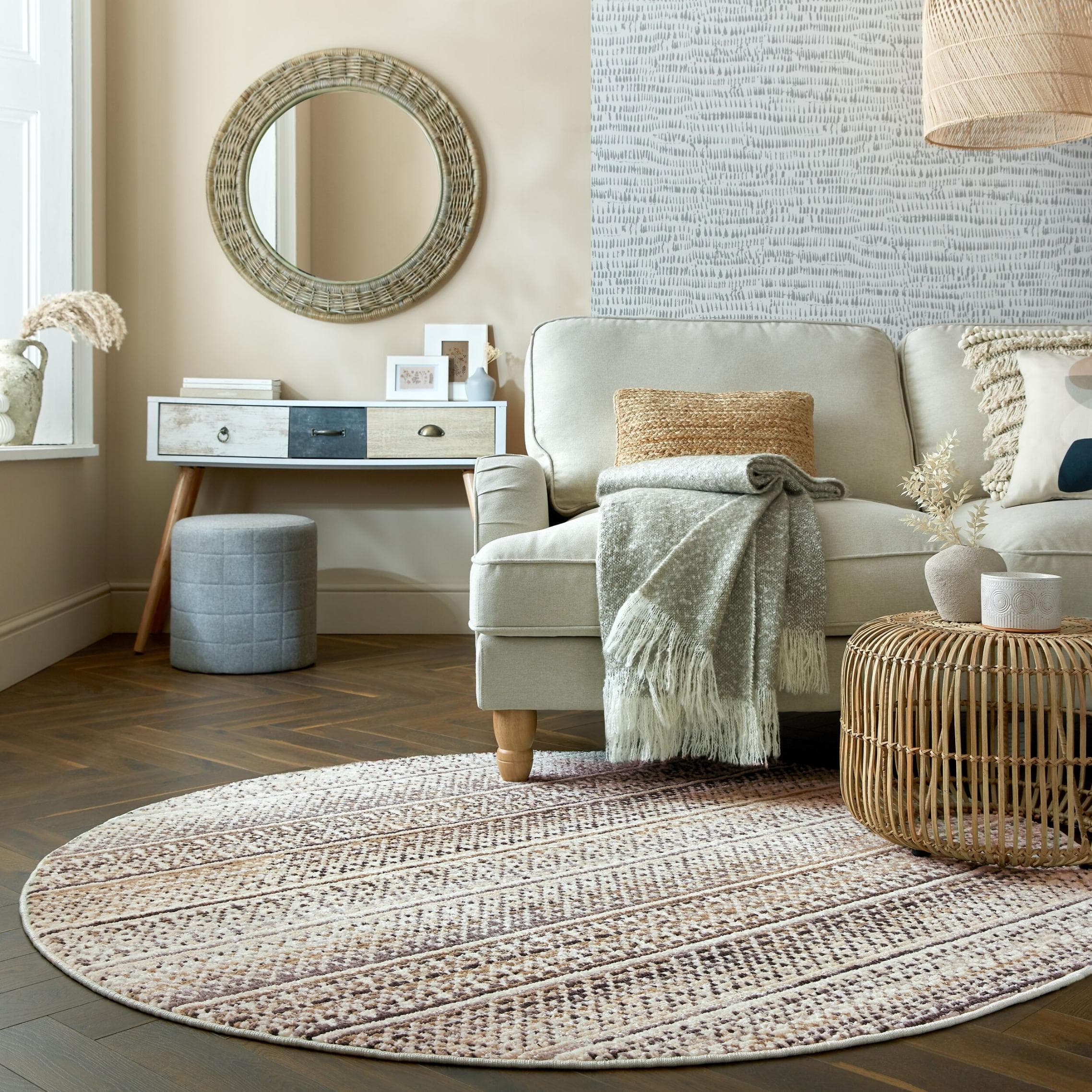 FLAIR RUGS Camino Teppich Rund Beige Natur Polypropylen Skandi