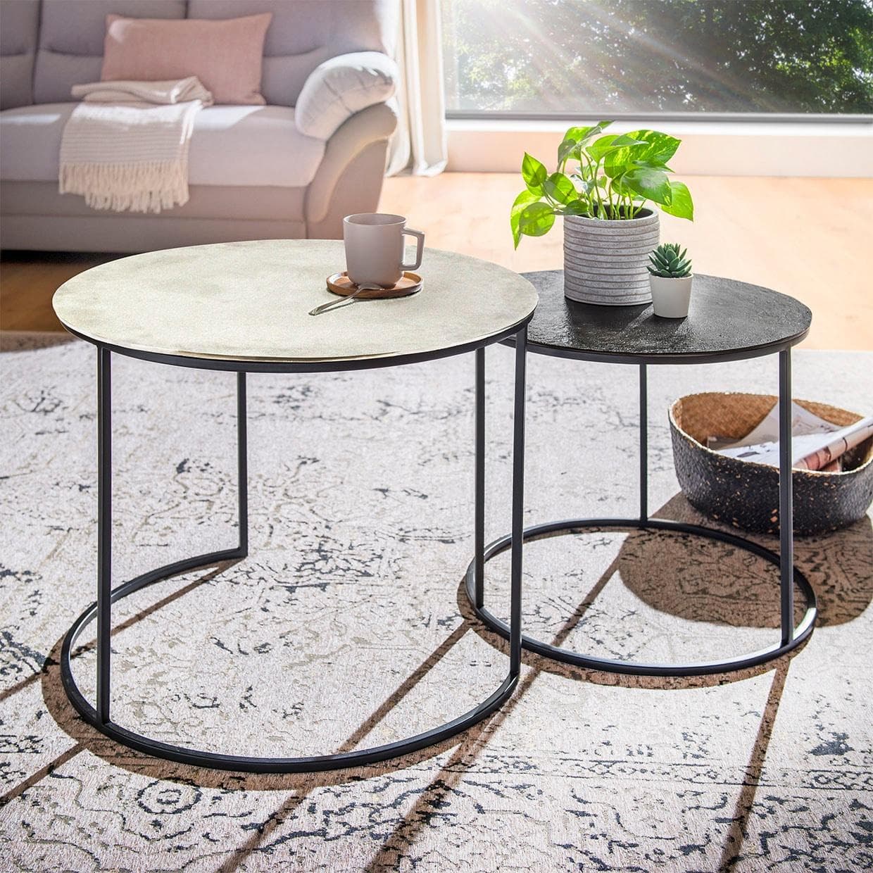 PAROLI 2er Set Couchtisch Grau Schwarz Silber Aluminium Eisen