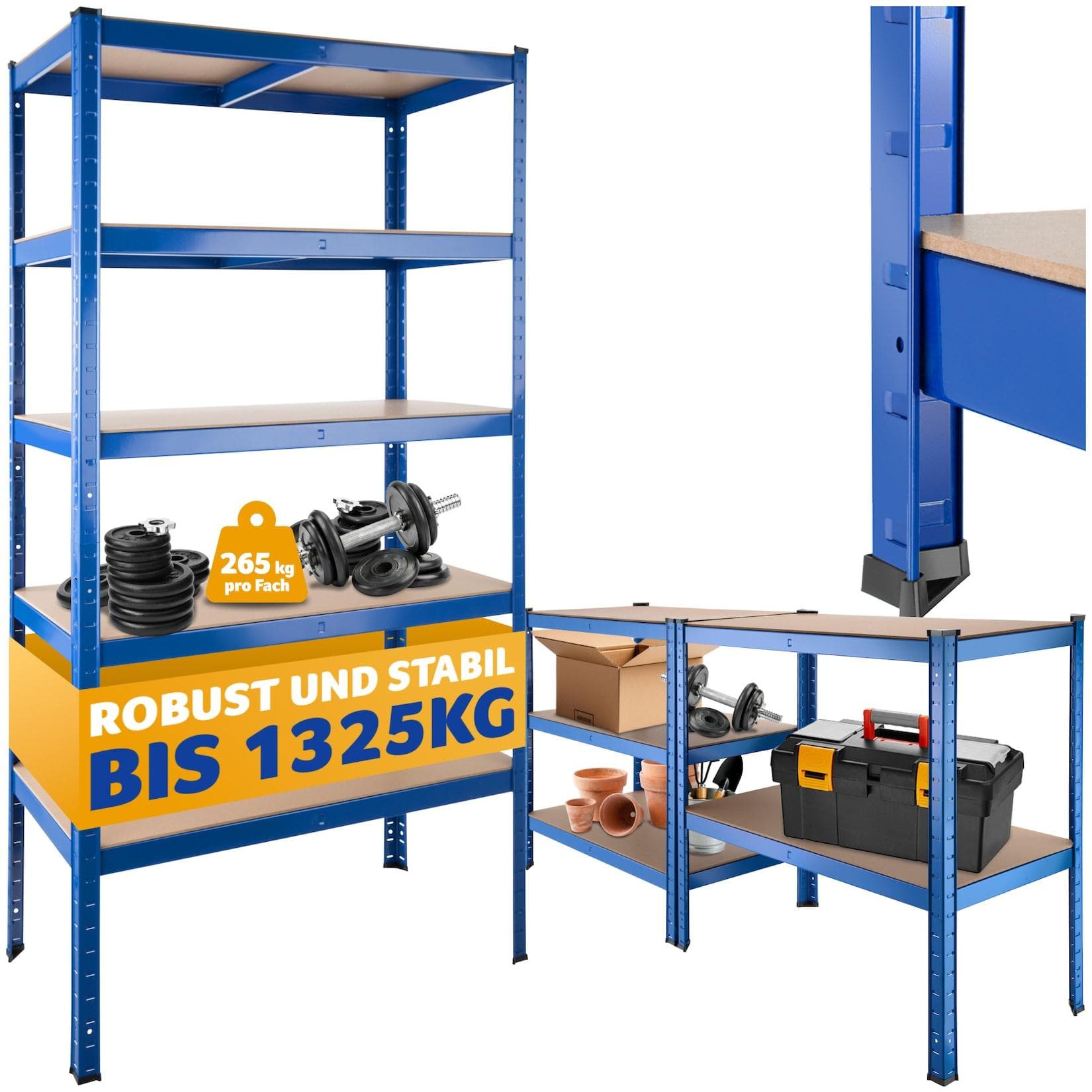 TecTake Schwerlastregal 5 Böden mit Querstreben