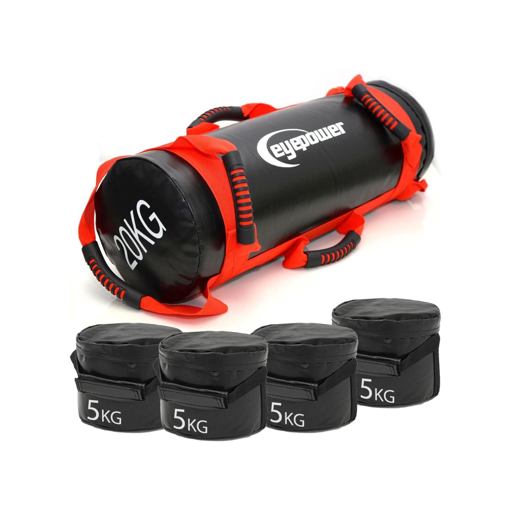 Eyepower 20kg Profi Power Bag mit 4 Gewichten & 6 Griffen
