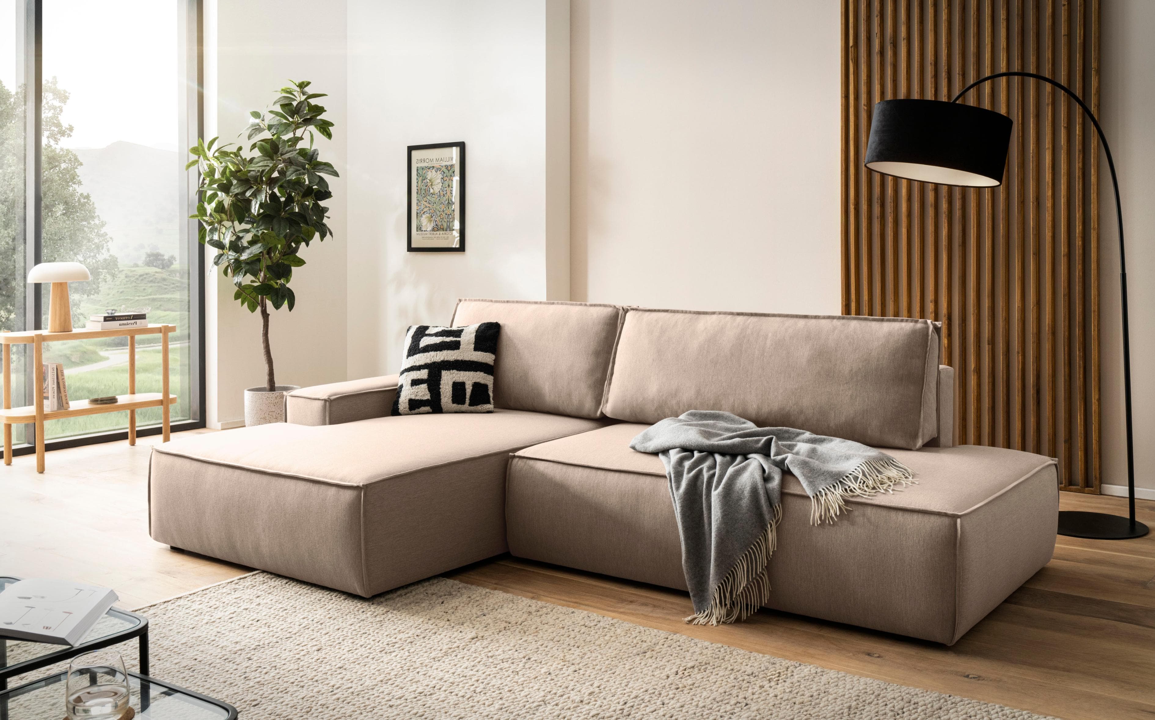 Home Affaire Ecksofa Sherwood L-Form Hellbraun mit Schlaffunktion