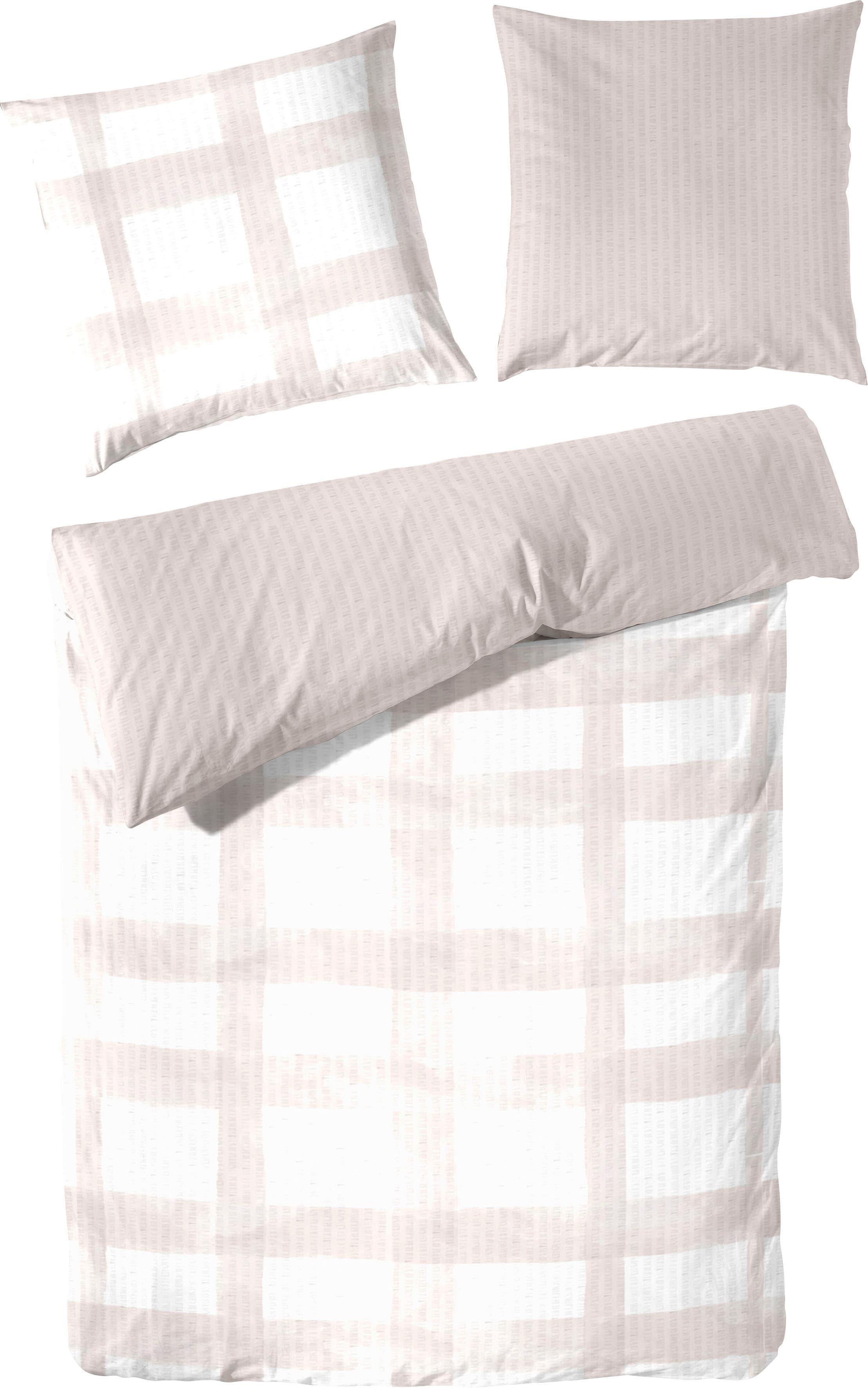 Wendebettwäsche PRIMERA Soft-Seersucker Karo Weiß/Beige