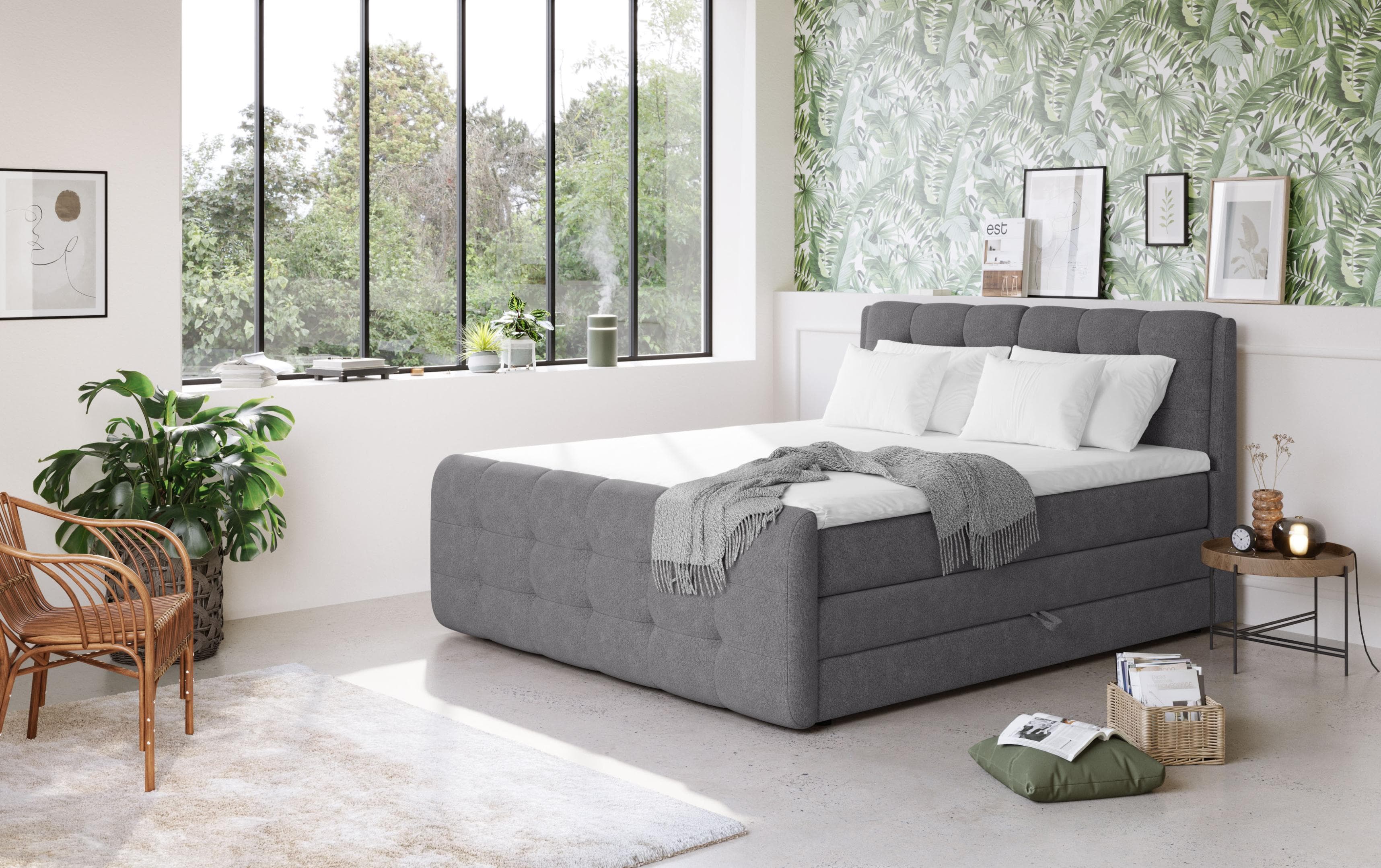 COTTA Boxspringbett Fort mit Bettkasten und Topper Anthrazit