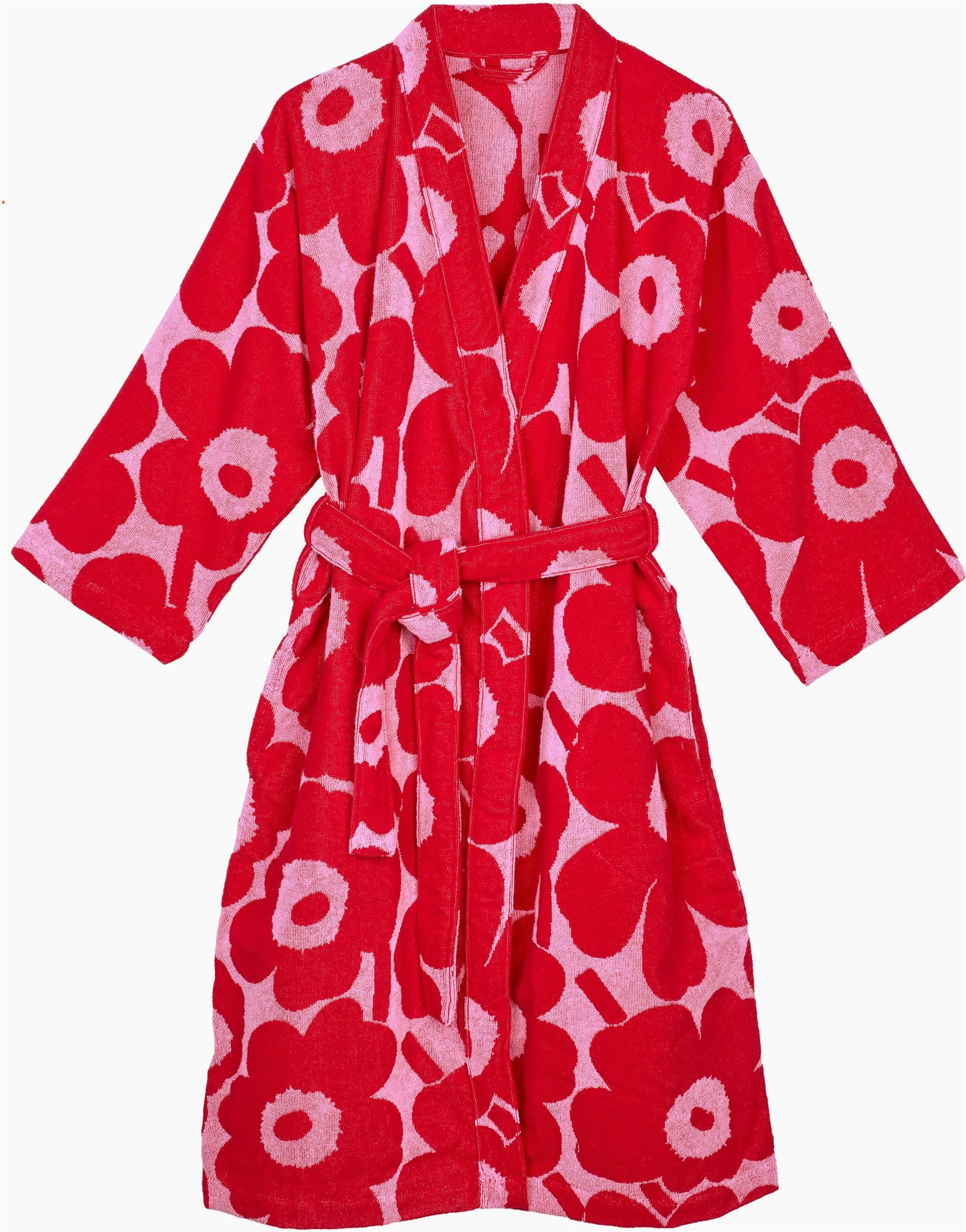 Bademantel MARIMEKKO "UNIKKO" Gr. M, rosa, rot, Baumwolle