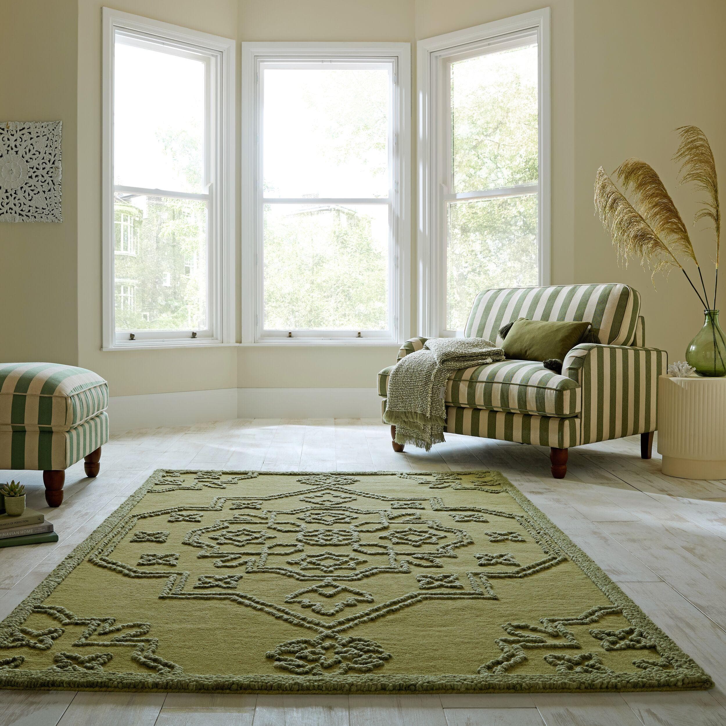 FLAIR RUGS SABLE VINTAGE WOOL Teppich Grün Handgetuftet