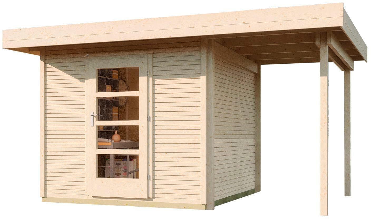 WEKA Gartenhaus wekaLine 172 A Gr.3, 28 mm, 150 cm Anbau, Beige, Massivholz