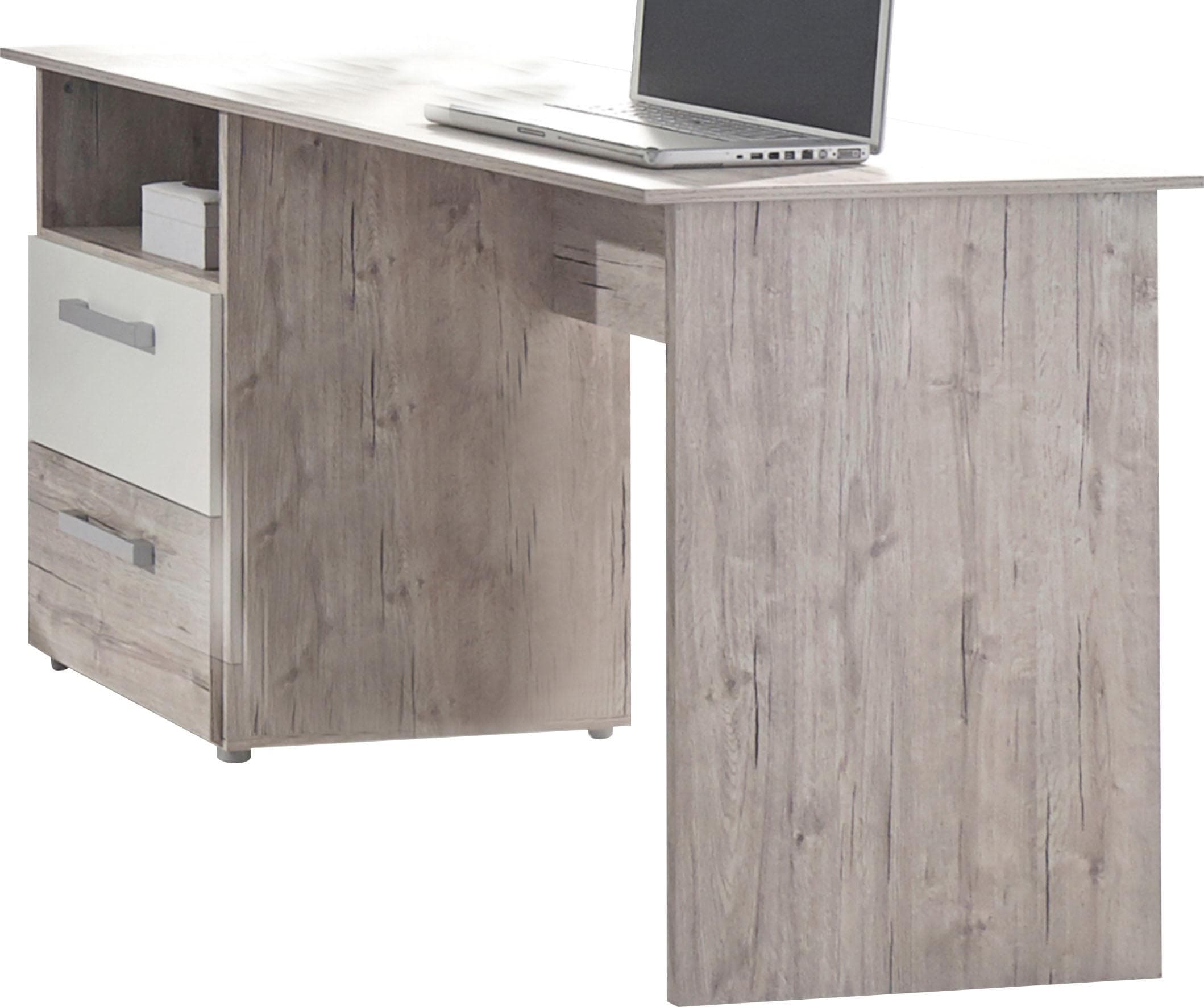 Arthur Berndt Schreibtisch Bente Weiß Eiche Sand Nachbildung mit Schubladen