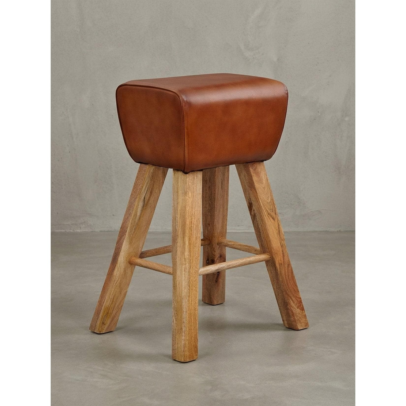 KADIMA DESIGN Sportlicher Turnbock-Barhocker Ziegenleder Mango Massivholz