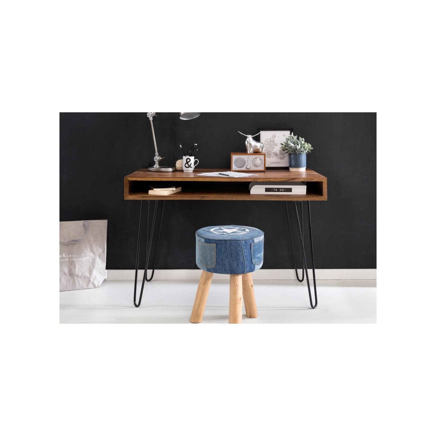WOHNLING Schreibtisch BAGLI Massivholz Braun Industrial Retro
