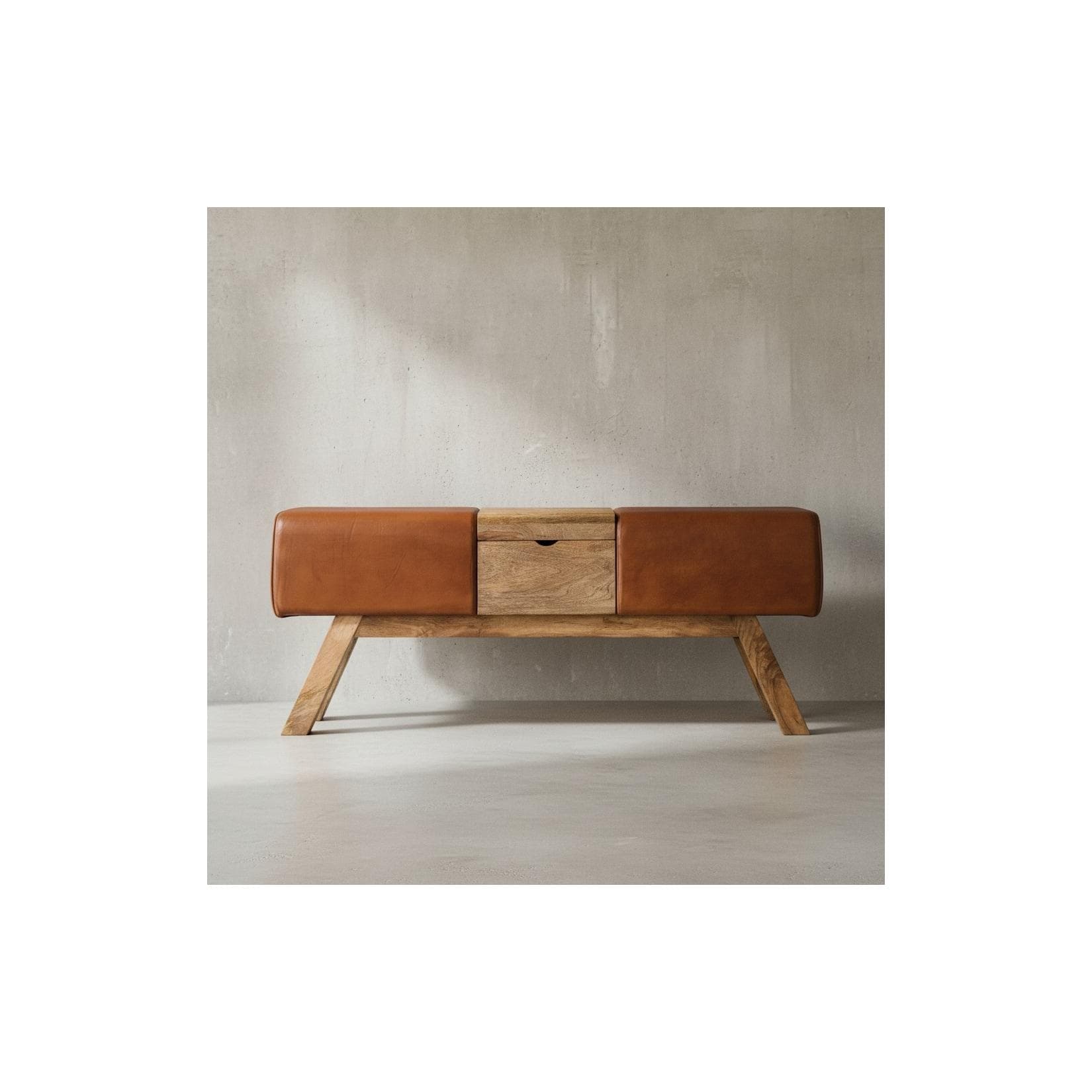KADIMA DESIGN Retro Sitzbank Echtes Leder Holzbeine 120 cm