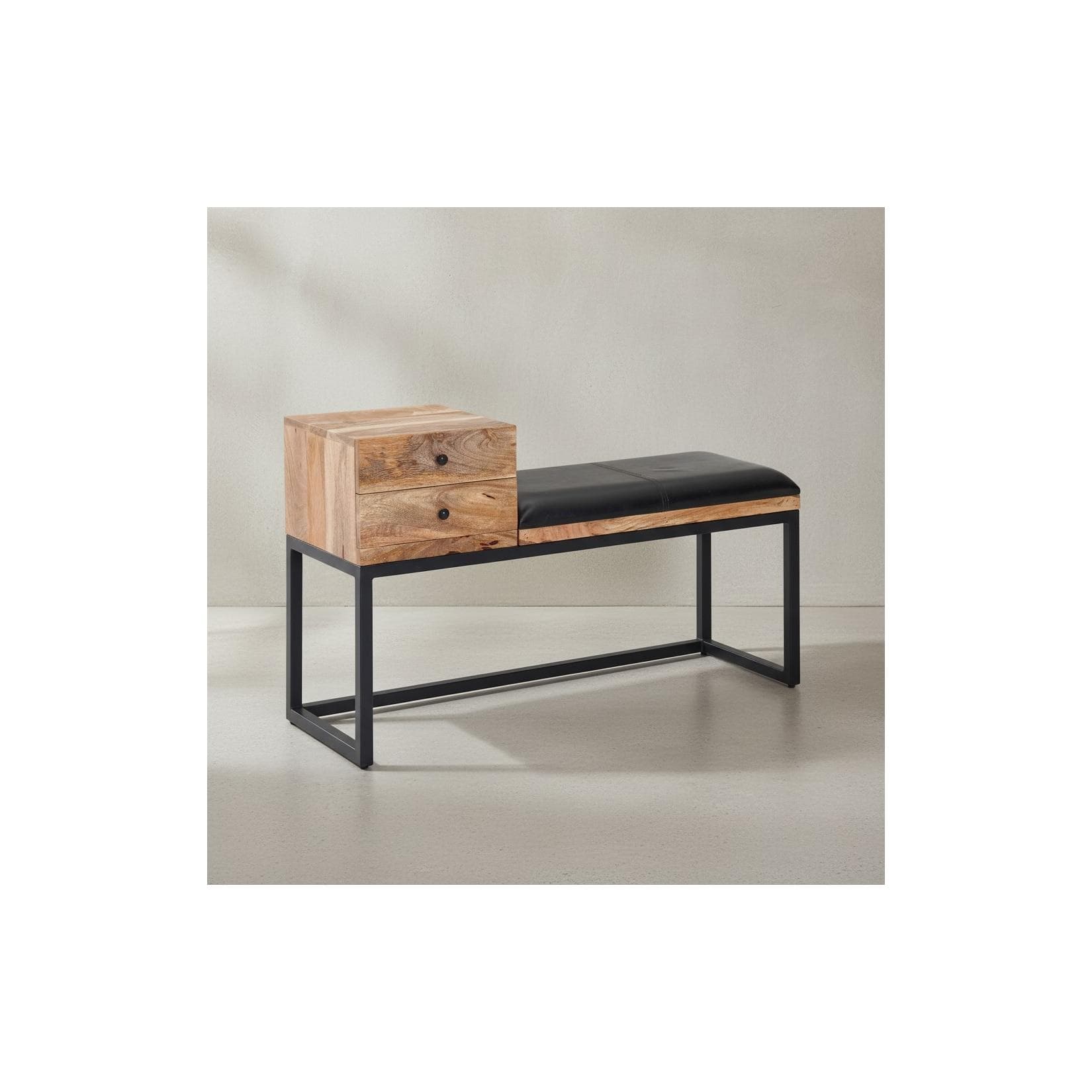 KADIMA DESIGN Retro-Sitzbank TEXAS mit Schubladen Ziegenleder Metall