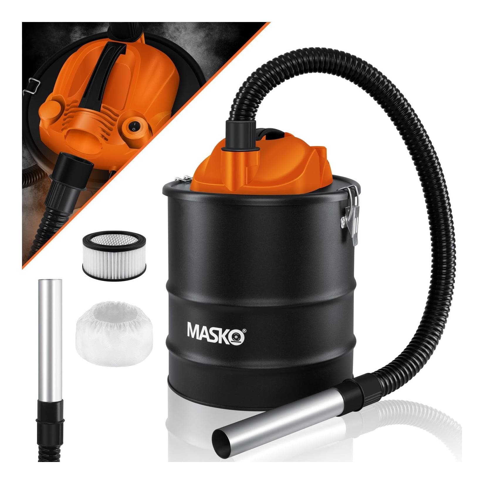 MASKO 2in1 Aschesauger 1200W mit 20L Volumen und Hepa-Filter