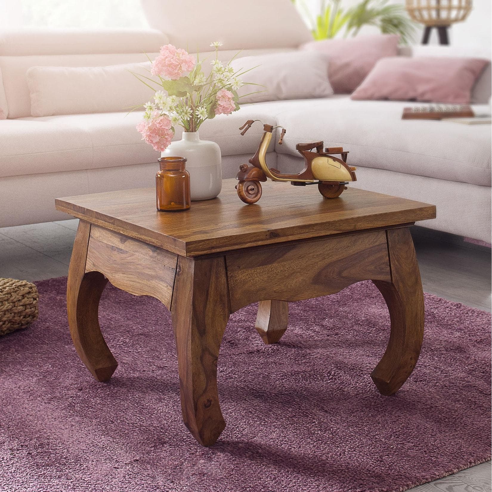 FineBuy Opium Wohnzimmertisch Sheesham Holz quadratisch