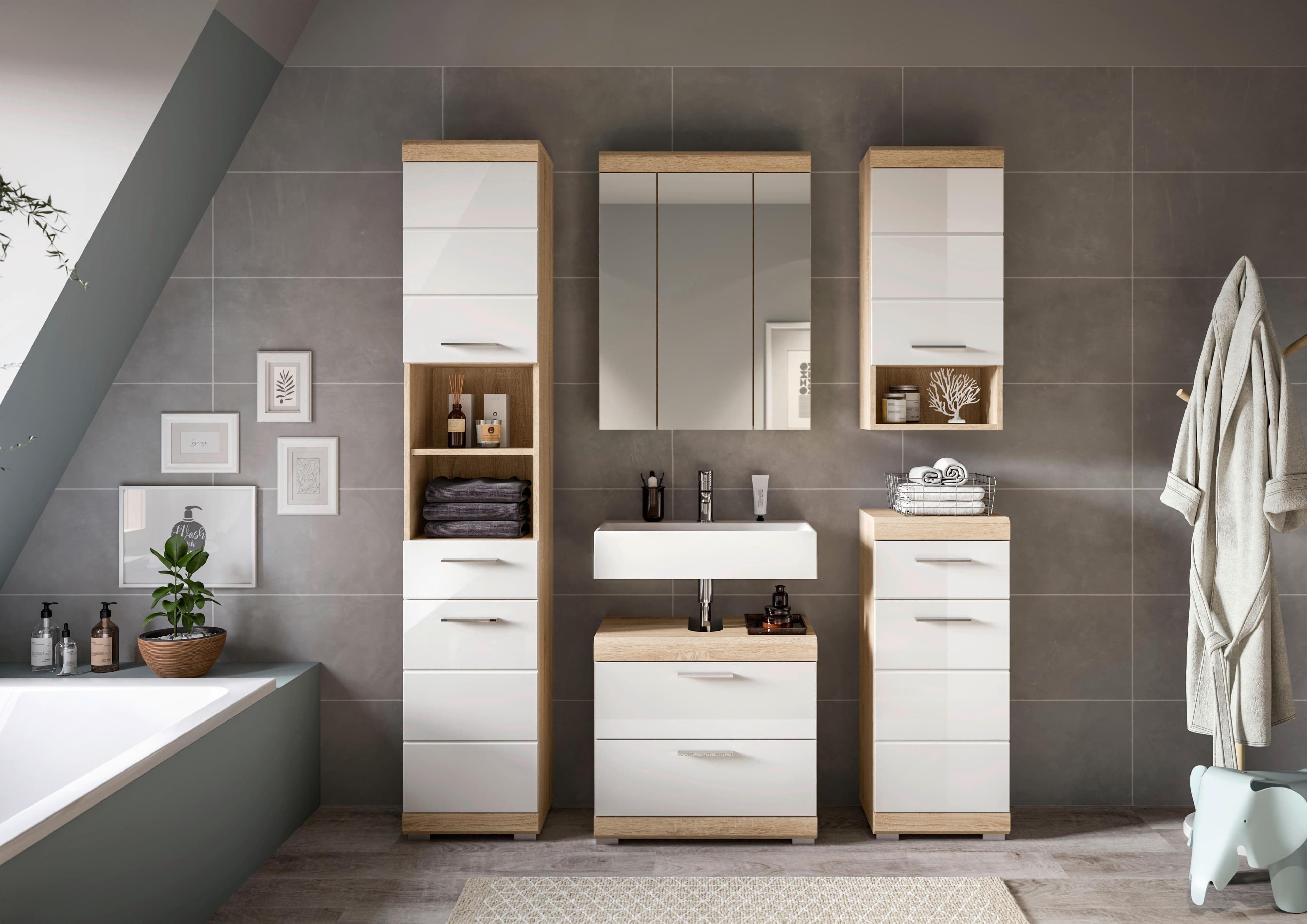 Badezimmer-Set Lambada 5-tlg. Eiche-Optik Weiß