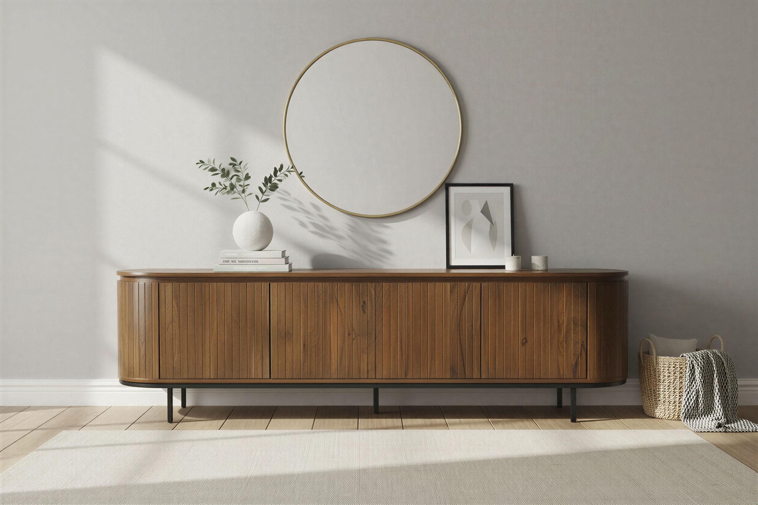 SIT Lowboard MANGO NATURAL Massivholz Sideboard mit Lamellenfront