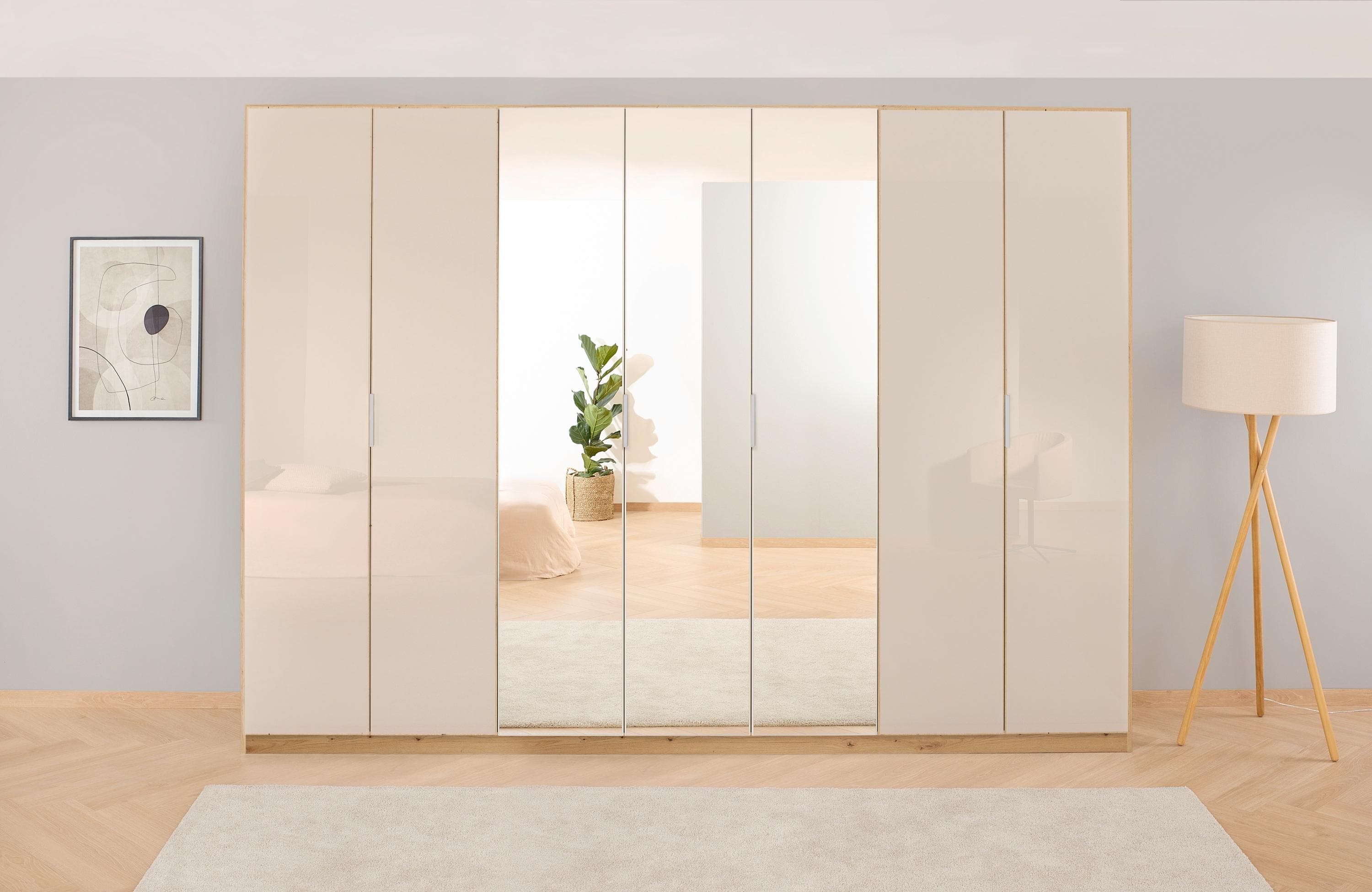 RAUCH KOLUNA Drehtürenschrank mit Glasfront & Spiegeltüren Beige