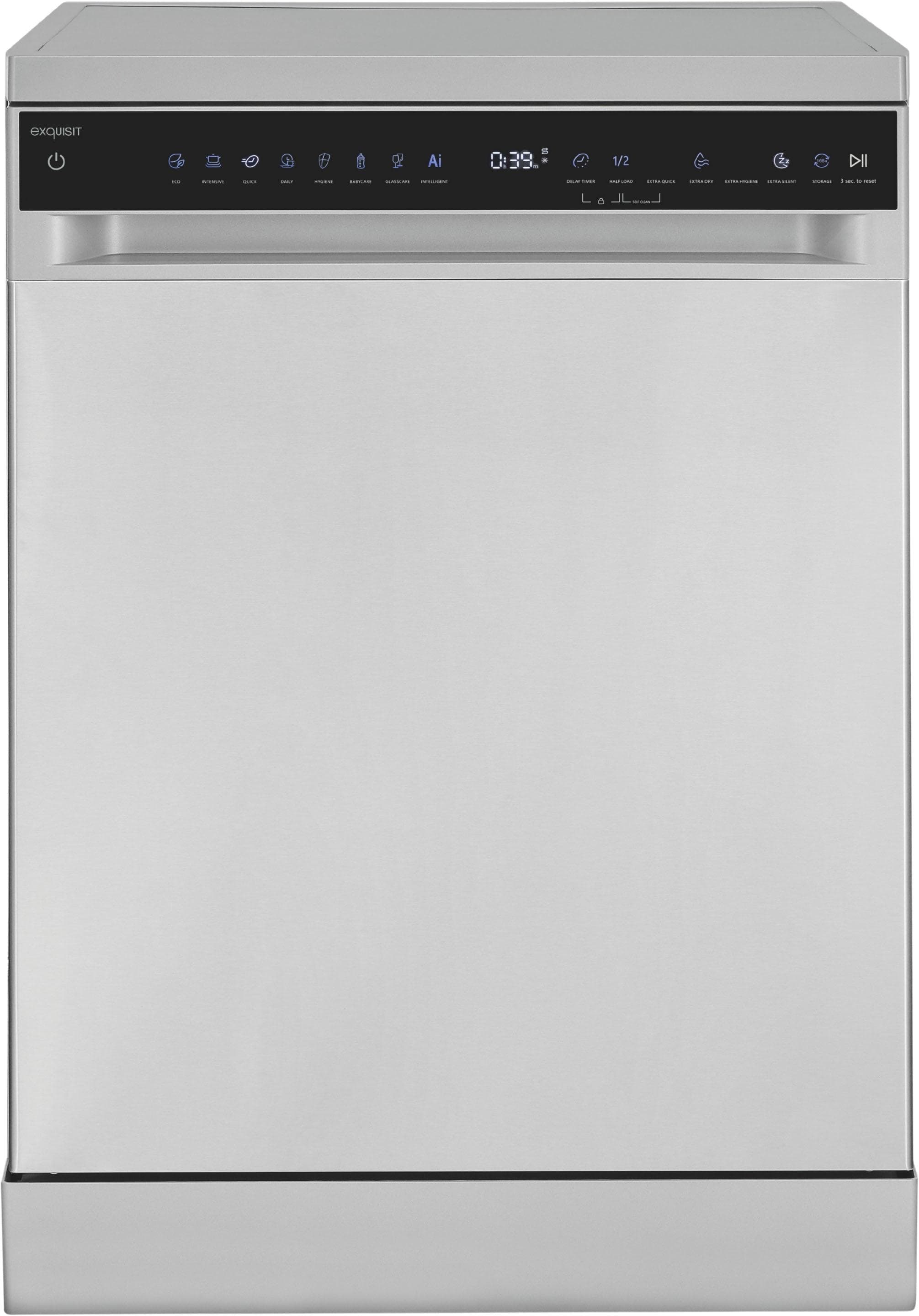 EXQUISIT Standgeschirrspüler GSP9616-450B inox Grau 16 Maßgedecke