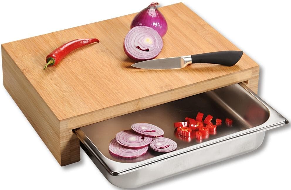 KESPER Schneidebrett Bambus mit Edelstahlschale Natur