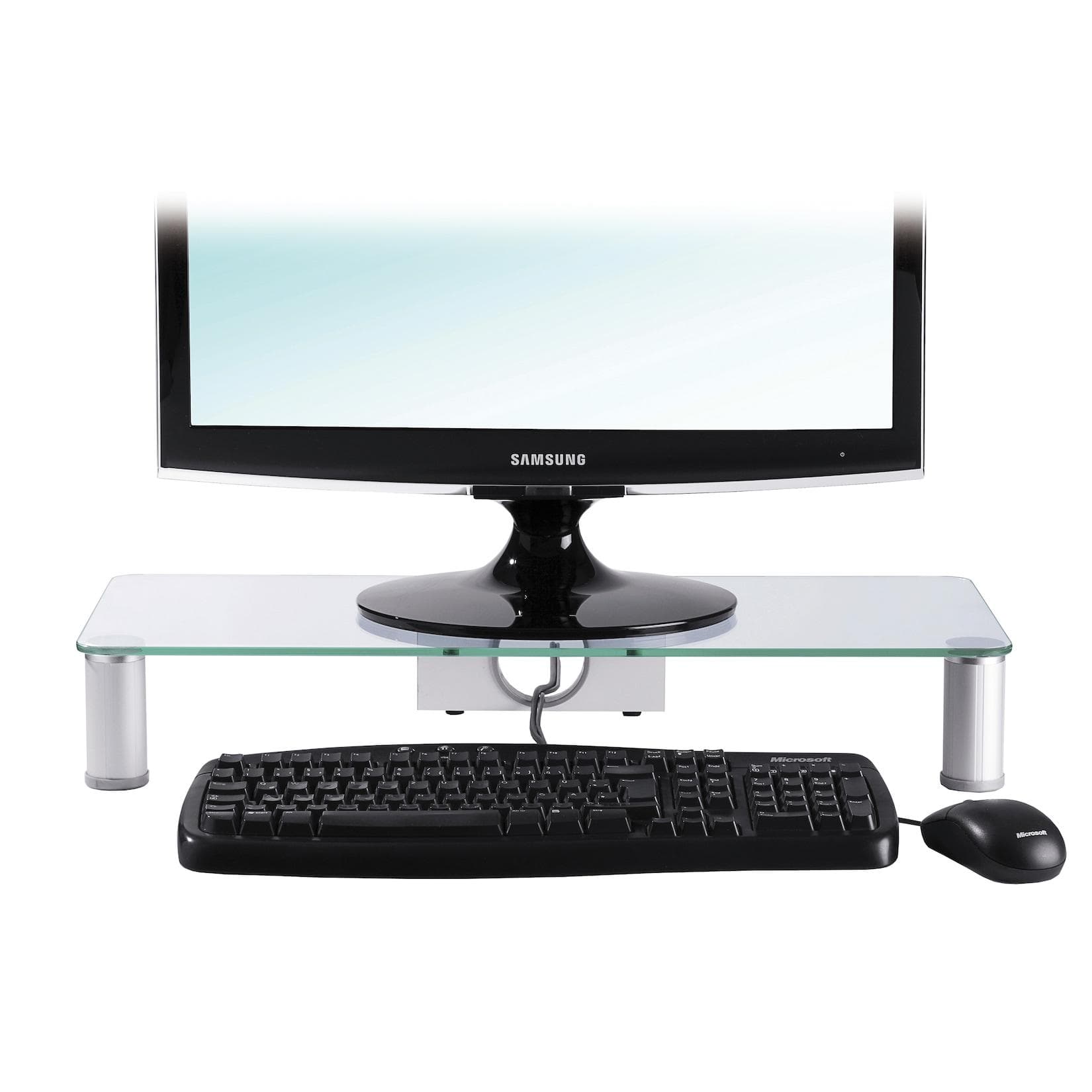 VCM Monitorerhöhung Parco Glas mit Aluminiumfüßen