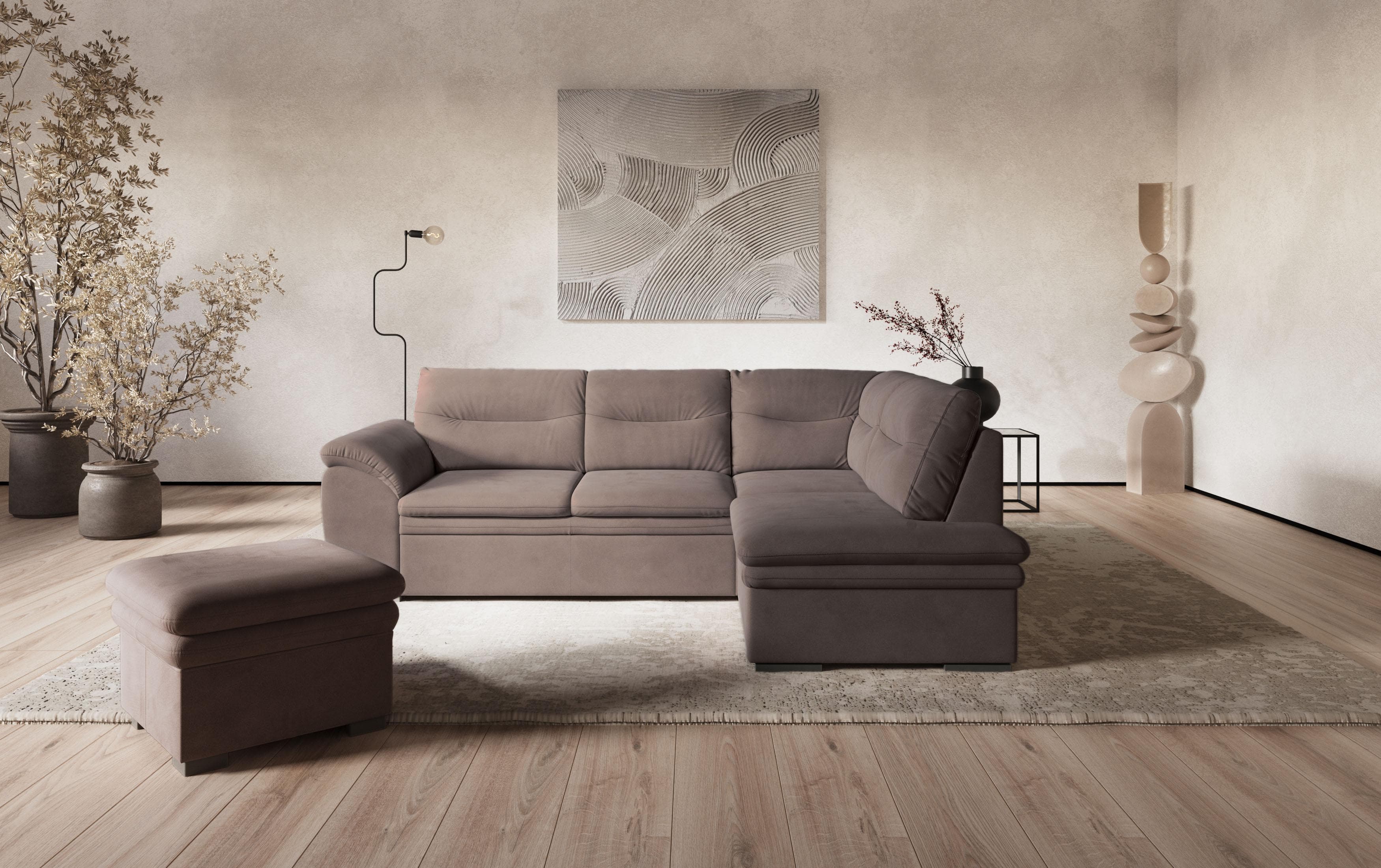 COTTA Ecksofa Leandra L-Form schlamm mit Bettfunktion