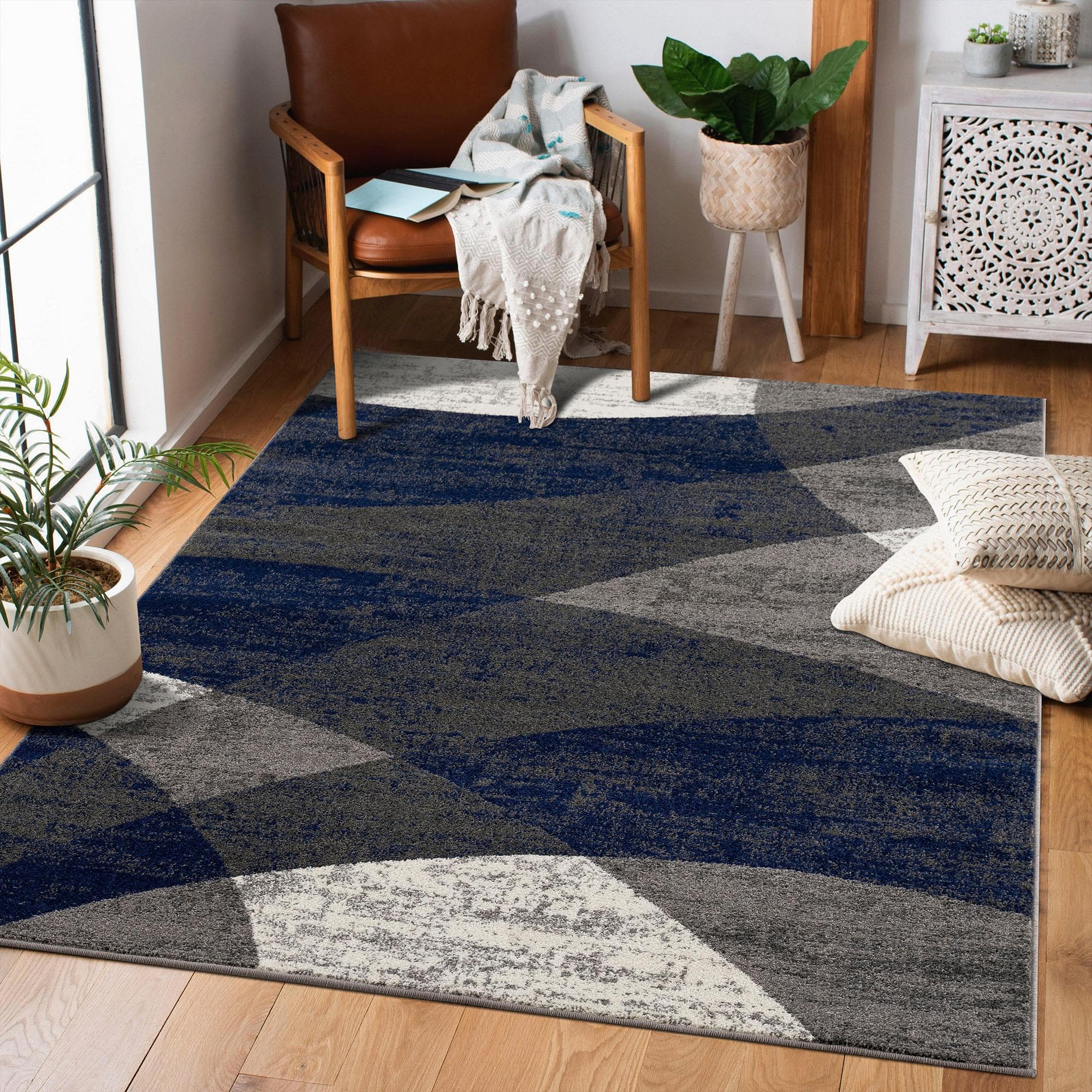 SANAT Vintage Teppich 1690 Blau Kurzflor