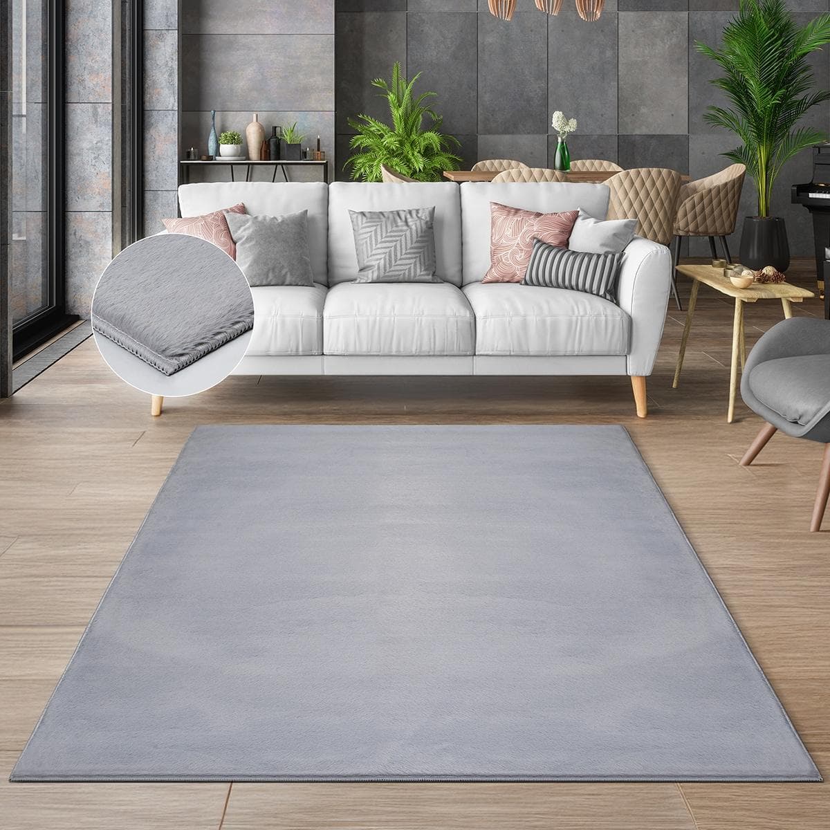 THE CARPET Teppich Cosy Grau Fell-Optik Waschbar Modern