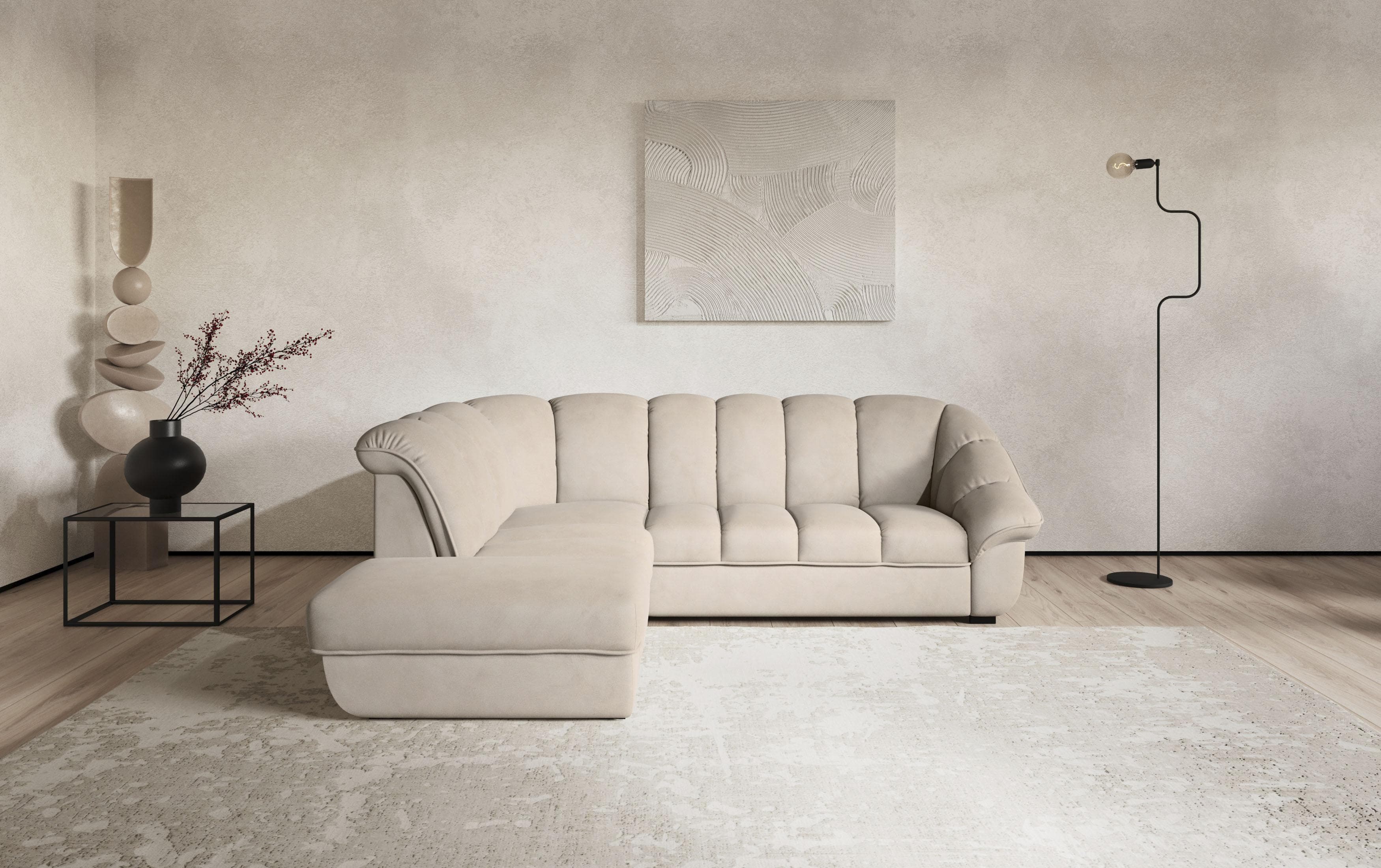 Ecksofa COTTA Mado beige mit Bettkasten und Ottomane