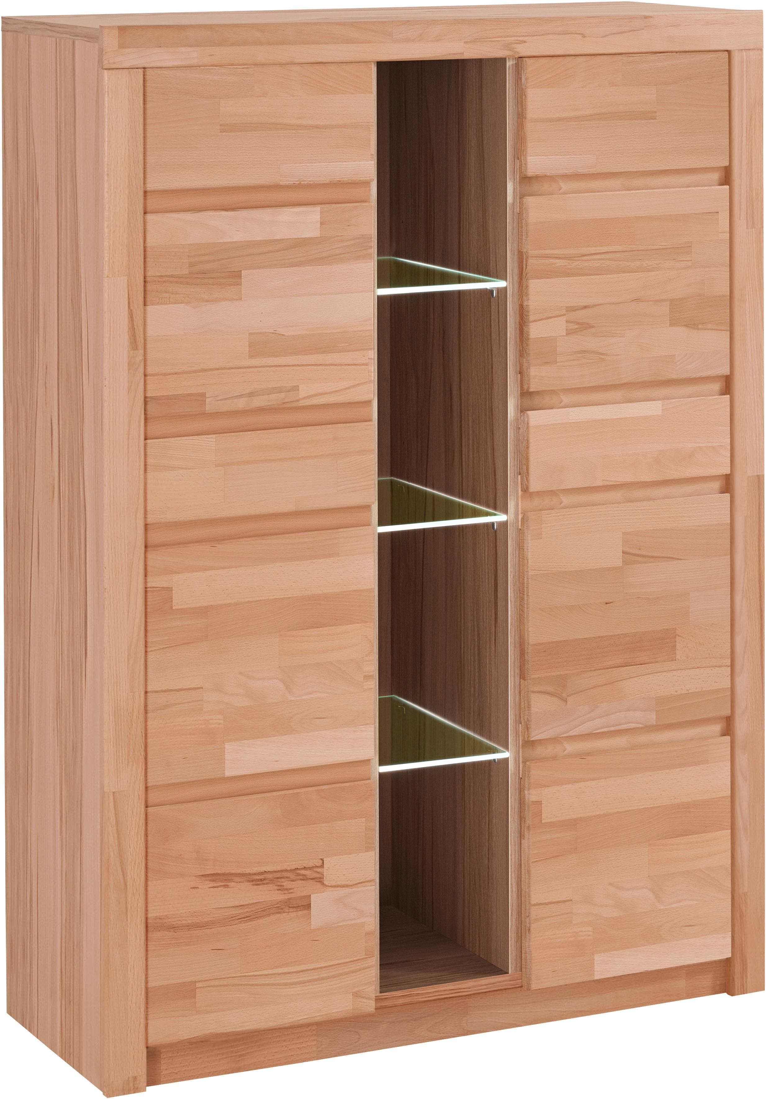 OTTO HOME Highboard Silkeborg Massivholz Front Melamin Korpus Braun