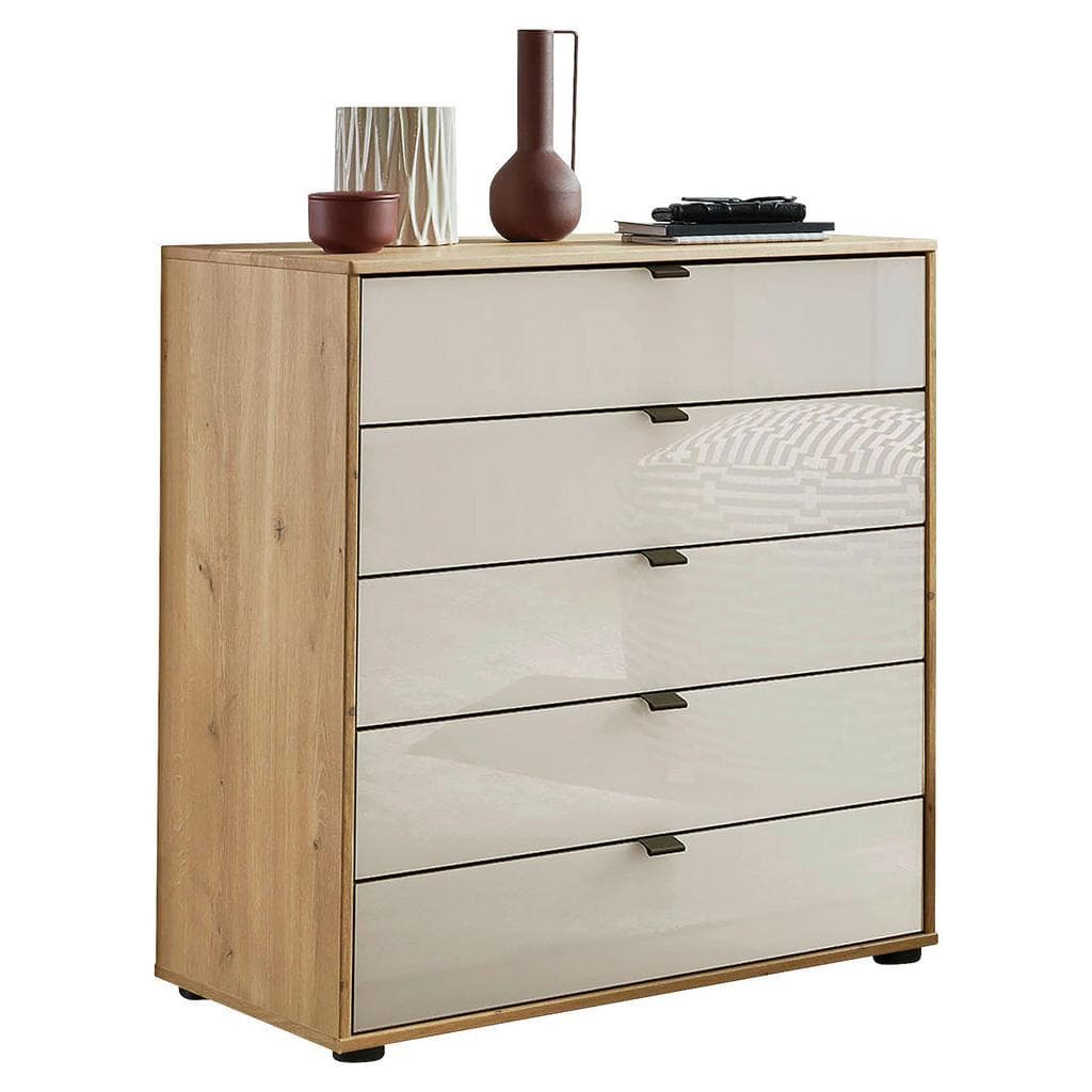 Novel Kommode Champagner Eiche Bianco Metall 5 Schubladen