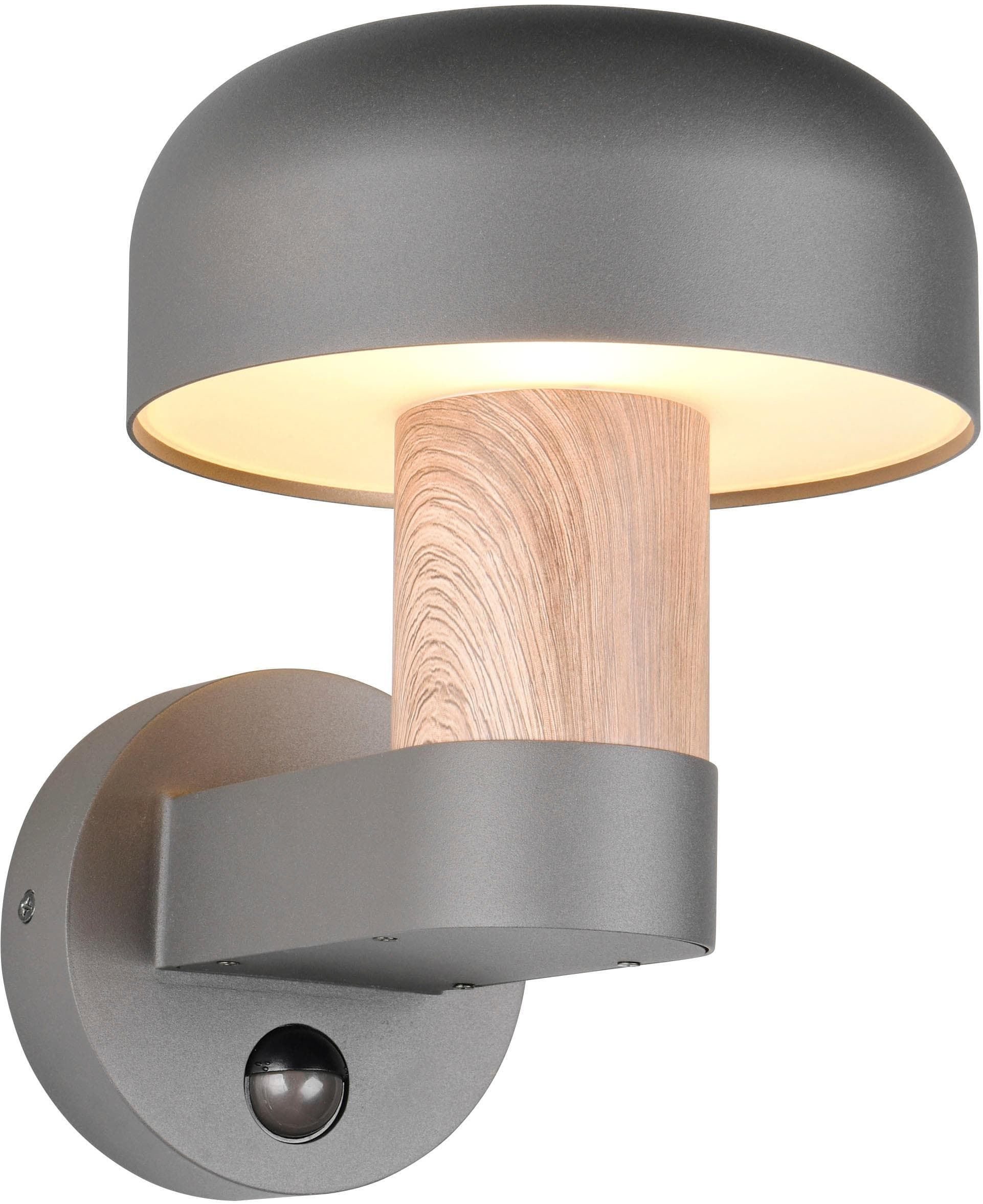 Trio Außenwandleuchte Fraser Sensor grau/Holzoptik Alu IP54 E27