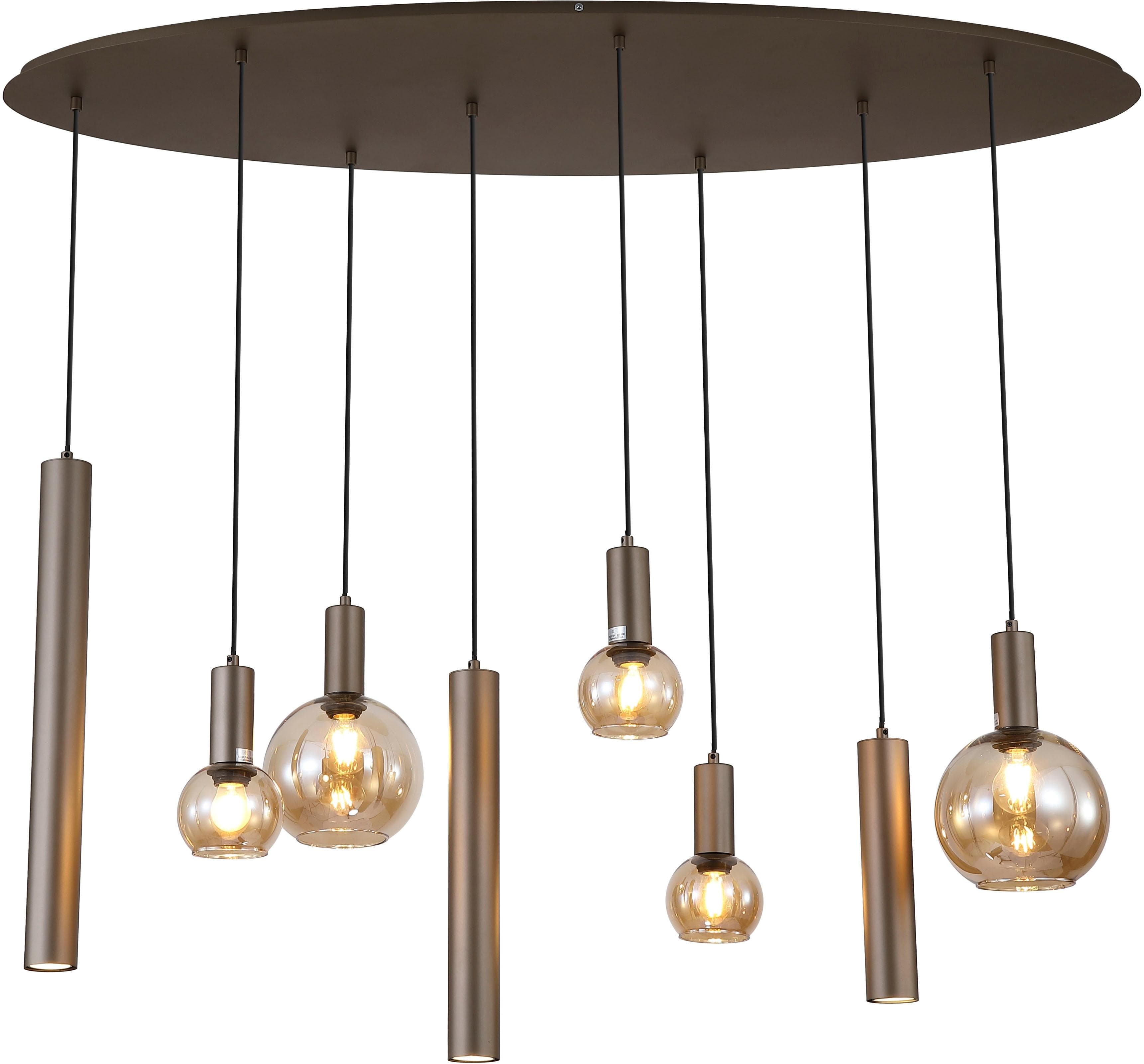 SEARCHLIGHT Pendelleuchte Lyon 8Lt Anhänger Latte Metall Bernsteinglas